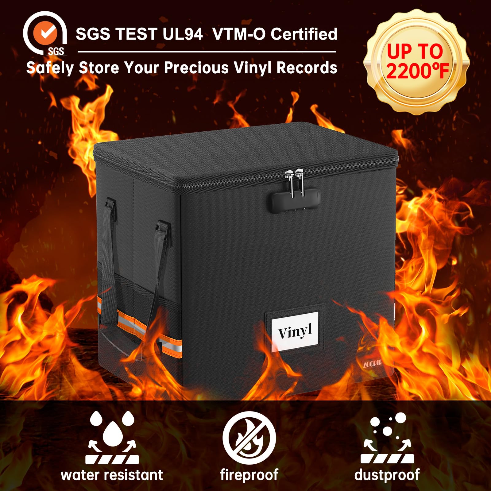 Caja de almacenamiento de discos de vinilo ignífuga con cerradura, organizador de discos pequeños resistente al agua, funda de transporte plegable para almacenamiento de discos de vinilo,