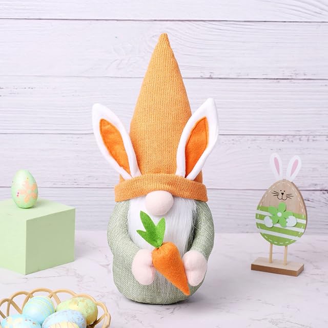 Micacorn Easter Gnome Decorations, Plush Easter Bunny Gnome Ornament with Carrot, Gnomes Plush Faceless Doll, Swedish Tomte Elf Dolls for Spring Home Table Easter Decorations Kids Gift