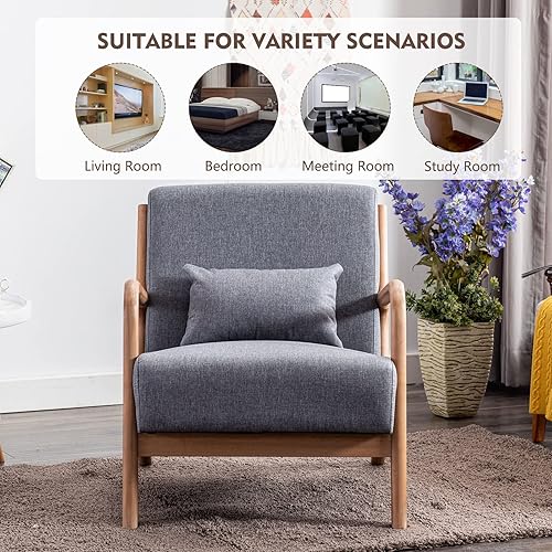 Miniatura 7 de ANJ HOME - Silla decorativa moderna de mediados de siglo, sillón de lectura de una sola tela con marco de madera maciza, sillas con brazos de fácil