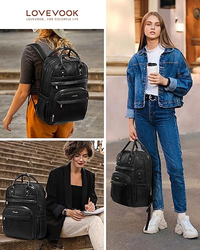 Miniatura 2 de LOVEVOOK Mochila de cuero vintage para computadora, Negro -, Vintage
