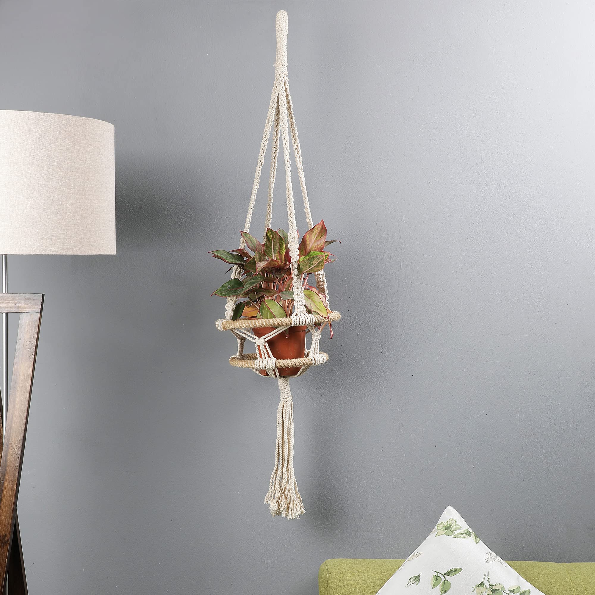 The Decor Mart Handcrafted Natural Bohemian Macrame Cotton Planter - Cotton Plant Hanger for Flower Pot - Indoor Outdoor Balcony Garden Décor (B092MRN6RS) Amazon Price History, Amazon Price Tracker