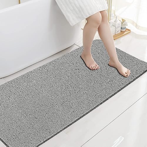 Tapetes de ducha extra largos antideslizantes, 17.1 × 59 pulgadas, tapete de baño para ducha, tapetes de lufa para ducha y baño, secado rápido,