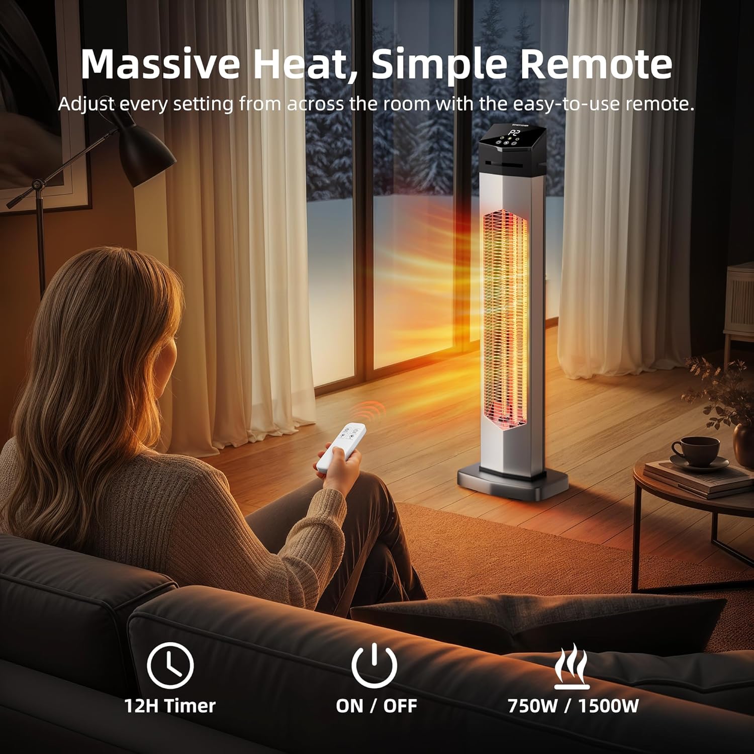 Uthfy 37 Inch Outdoor Electric Patio Heater, 1500W Infrared Heater with Remote, 12H Timer, IP65 Waterproof, Portable Tower Heaters for Home, Garage, Porch, Shop, Backyard, Indoor and Outdoor Use