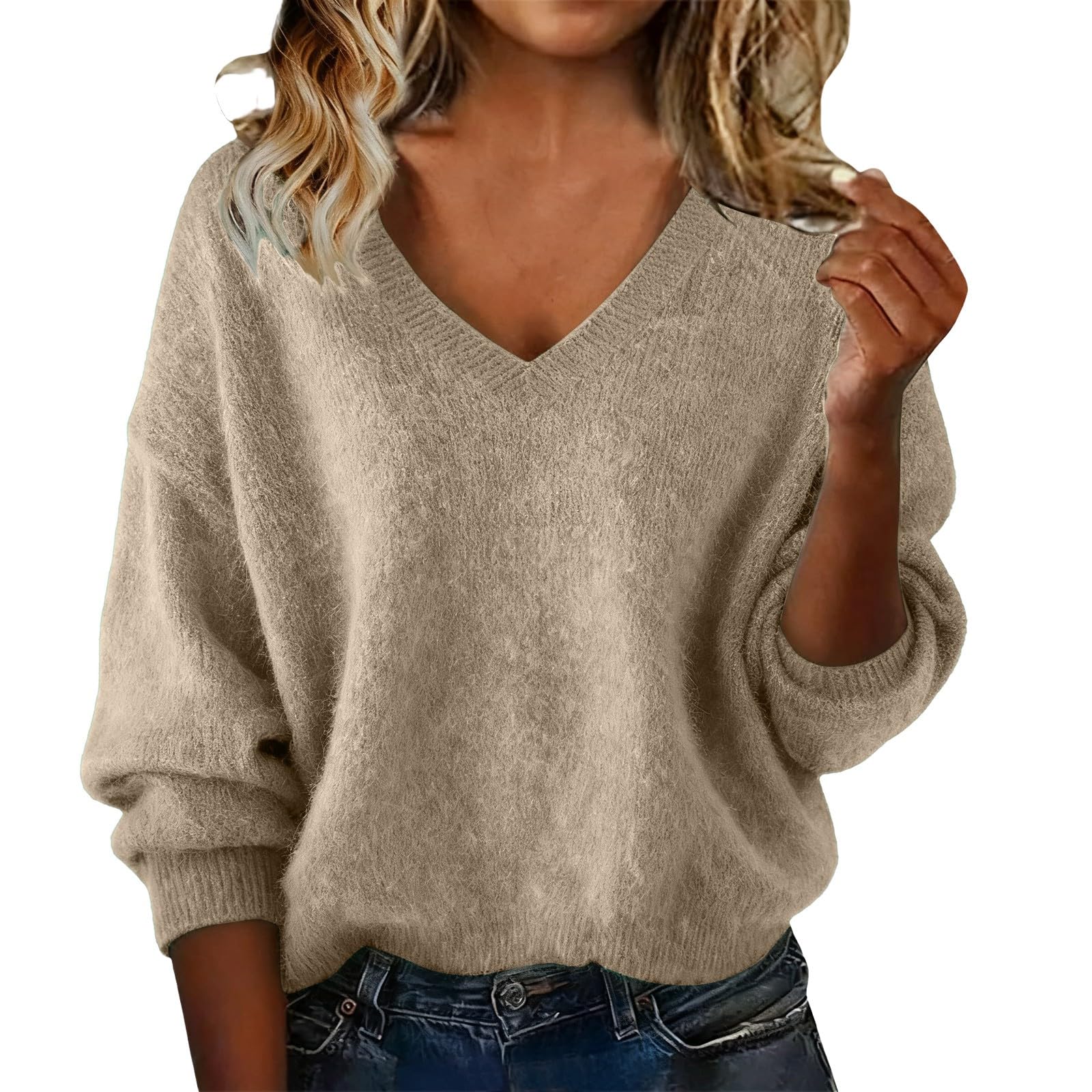 Sweaters for Women Plus Size V Neck 2025 Fall Winter Long Sleeve Tops Lightweight Knit Pullover Wool Cashmere