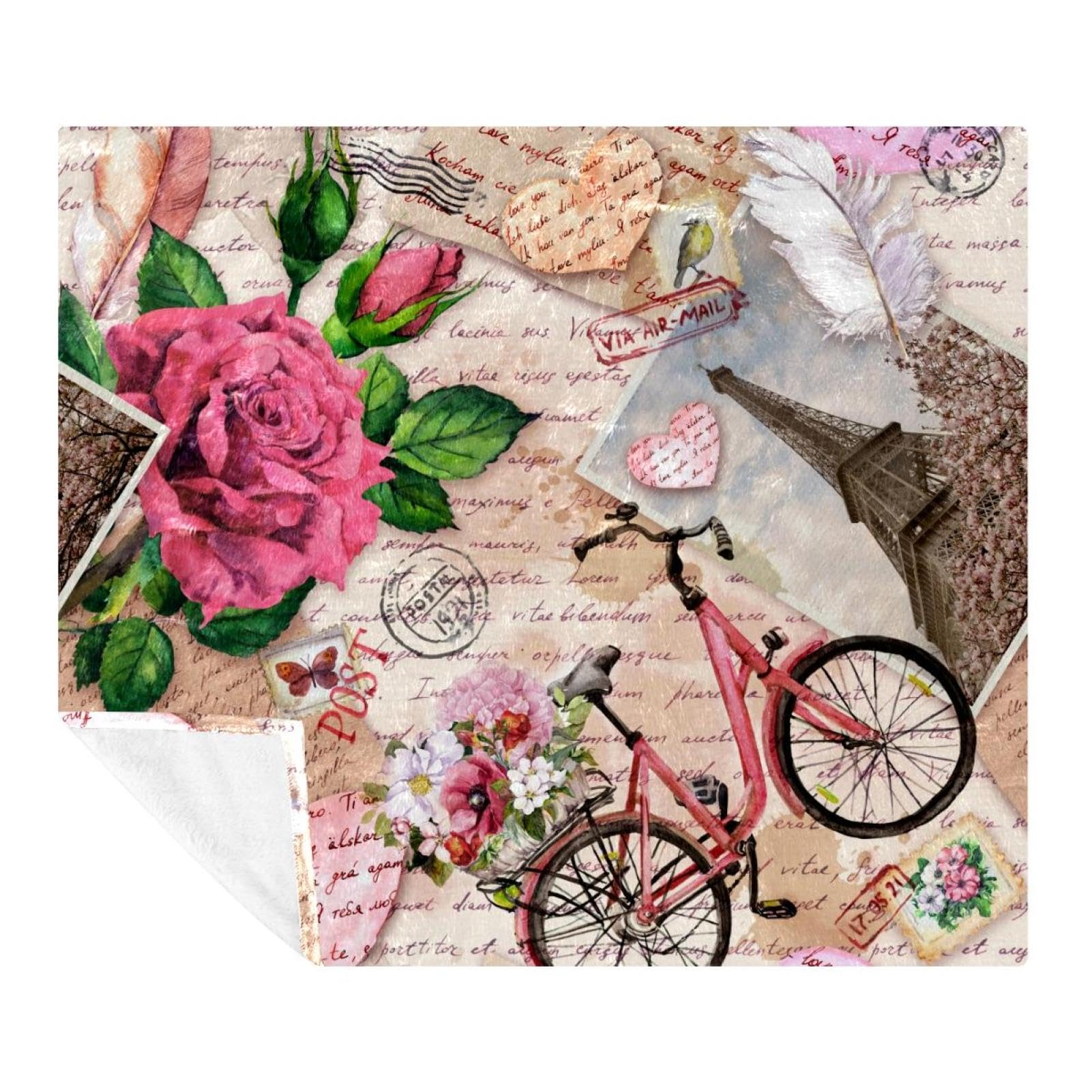Couverture polaire plaid rose Tour Eiffel pour cocooning salon et lit