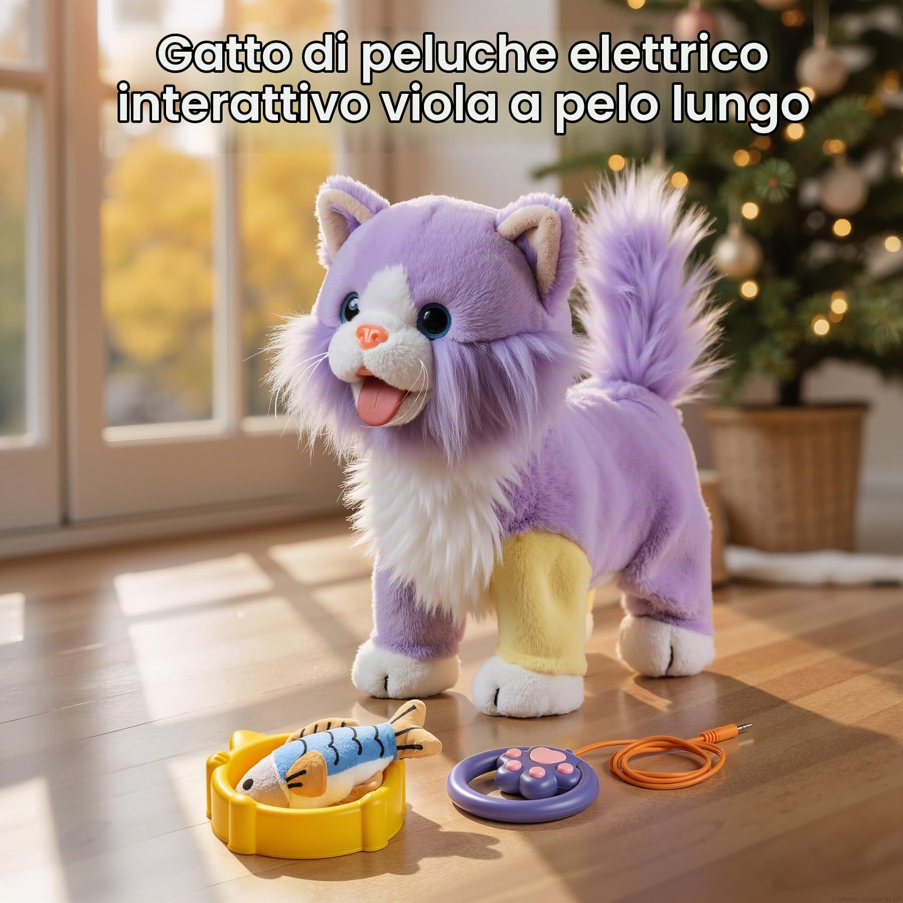 OR OR TU Giocattolo Gatto che Cammina e Miagola per Bambini, Gatto di Peluche Elettronico con Telecomando, Miagola, Muove la Coda e Tira Fuori la Lingua, Gatto Domestico Elettronico Interattivo