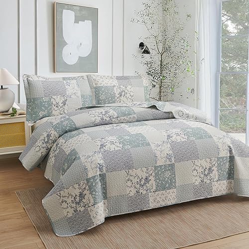 Miniatura 9 de Hailea Edredón de retazos a cuadros tamaño matrimonialqueen, ligero, a cuadros, colcha para todas las estaciones, decoración de ropa de cama para el