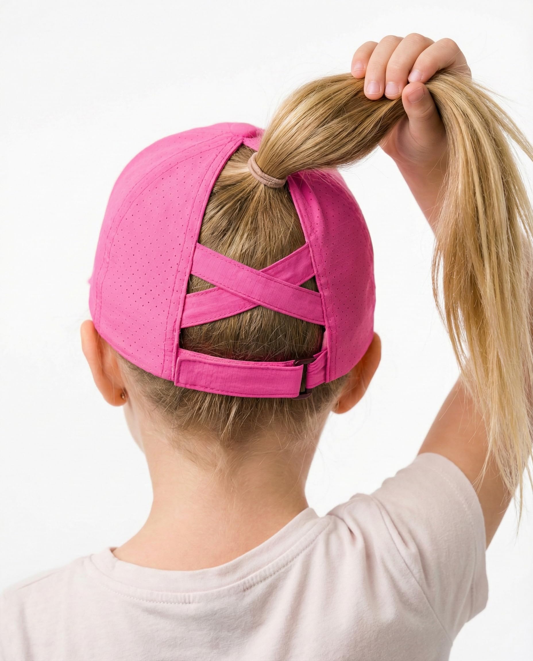 Mädchen-Hut mit überkreuztem Pferdeschwanz, reflektierend, leicht, Baseballkappe für Kinder, schnell trocknend, Netzstoff, Sportmütze für Alter 7–12 Jahre