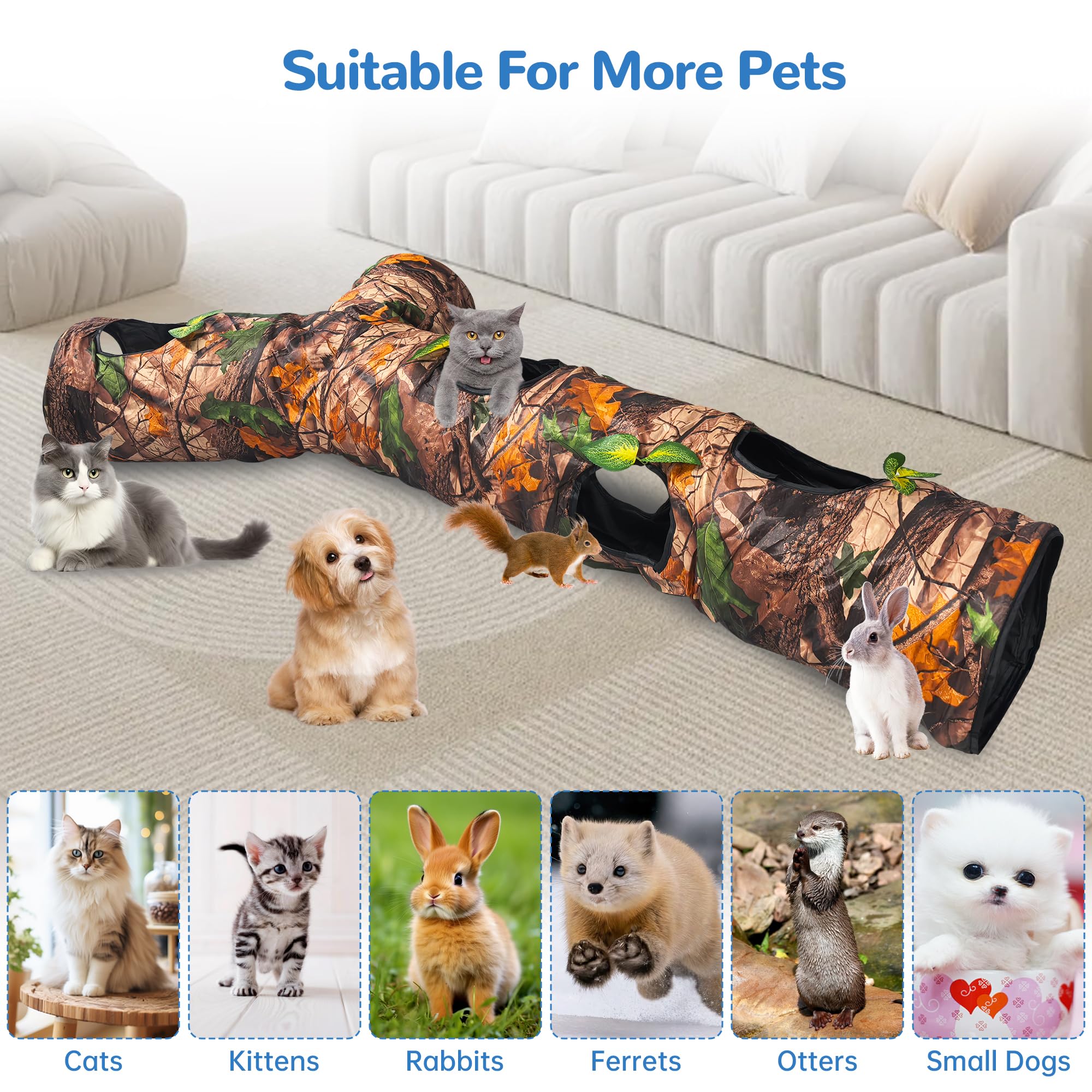 Túnel para gatos de interior grande, juguete de cama para gatos con tres canales y hojas, cueva para gatos en forma de Y, plegable, fácil de almacenar, adecuado para gatos y otras mascotas
