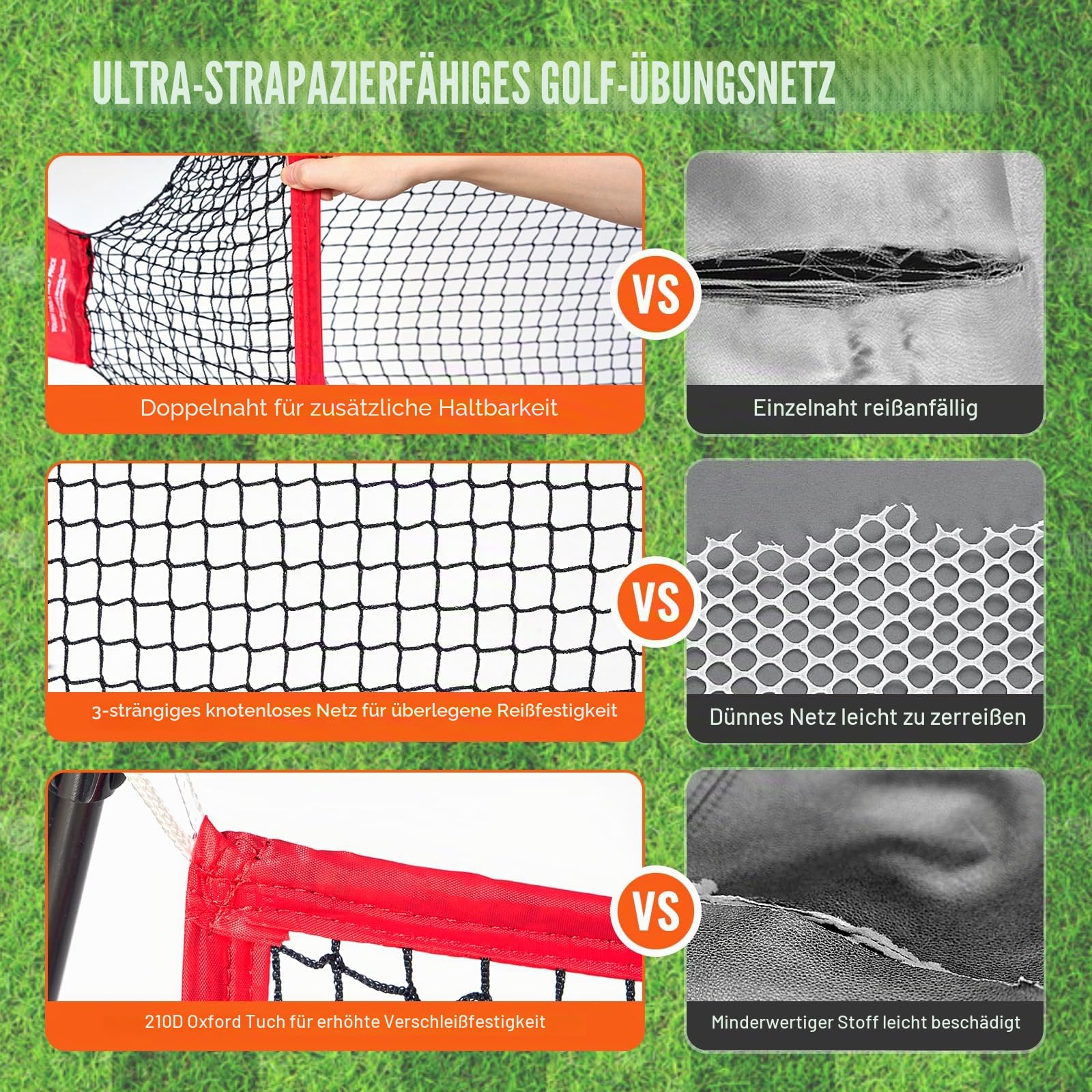 VEVOR Golf-Übungsnetz, riesiges 3,2 x 2,1 m großes Golfnetz, persönliche Driving Range für den Innen- und Außenbereich, tragbares Golf-Hilfsnetz für zu Hause mit stabilem Fiberglasrahmen und Tragetasc