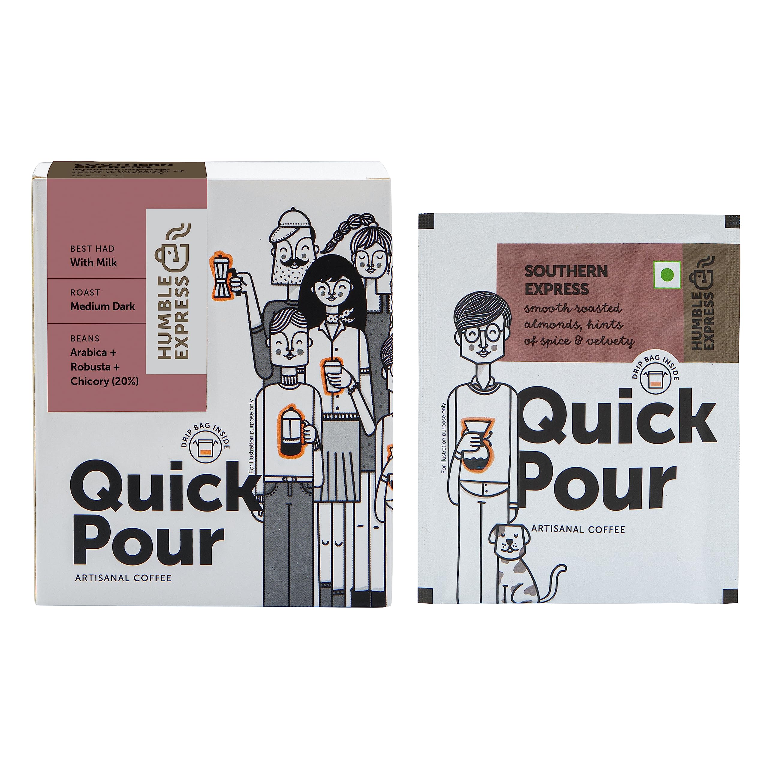 Humble Express Southern Express Quick Pour Over Coffee Drip Bags | 10 sachets | Ready to Brew in 2min | Dark Roast | 60% Arabica & 40% Robusta | Smooth Roasted | Pack of 1