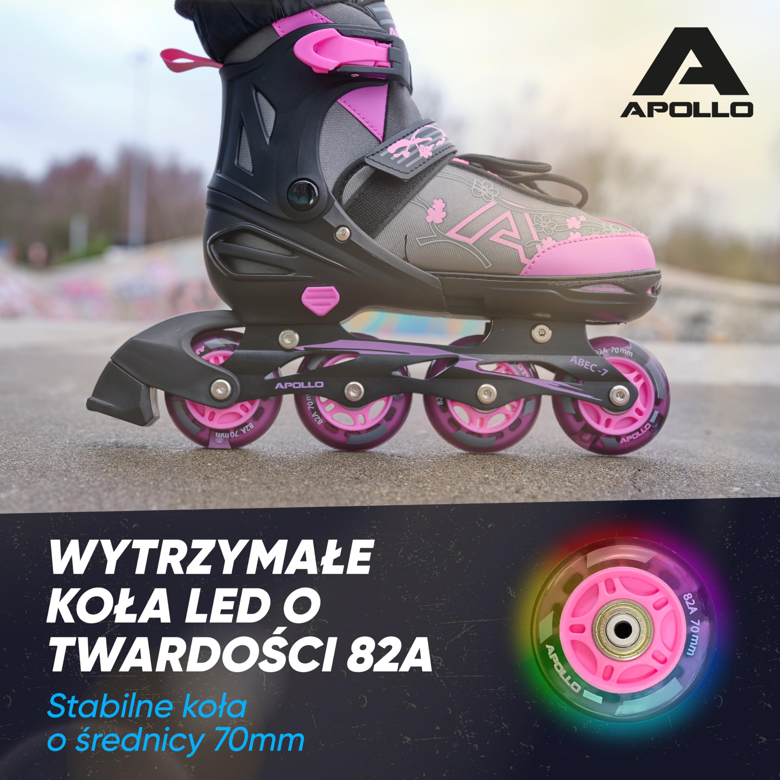 Apollo Champion - Regulowane rolki - Rolki Damskie i Męskie od Rozmiaru 31 do 42, Wysokiej Jakości Łyżworolki dla Dzieci i Dorosłych z Kółkami LED | Łyżworolki LED z regulacją rozmiaru: łyżworolki dla dzieci, chłopców, dziewcząt, kobiet i mężczyzn