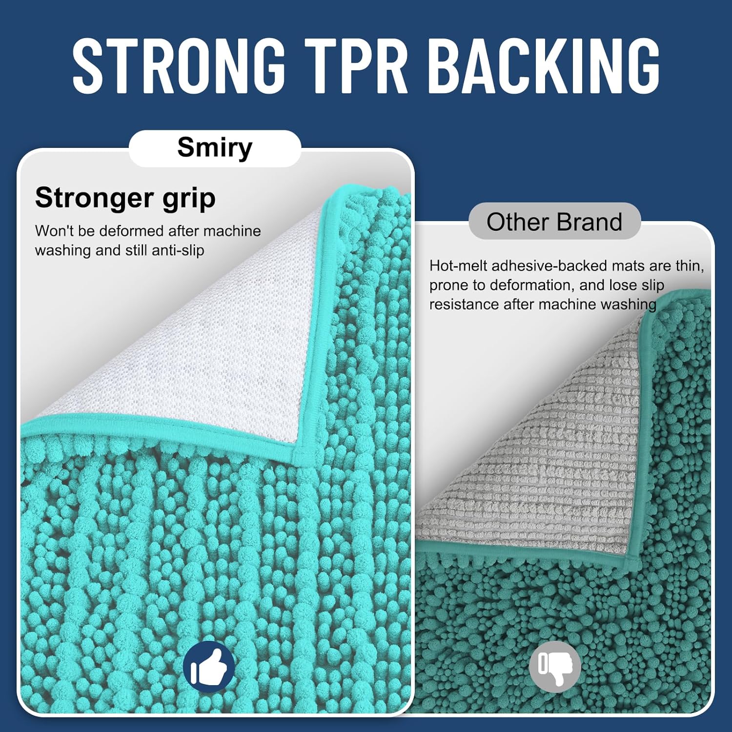 Smiry Bathroom Rugs Mat 24x16, Extra Soft Absorbent Chenille Bath Rugs, Non Slip Rubber Backing Machine Washable Quick Dry Bath Mats for Bathroom Floor, Tub, Shower, Home Decor Accessories, Turquoise - Image 3