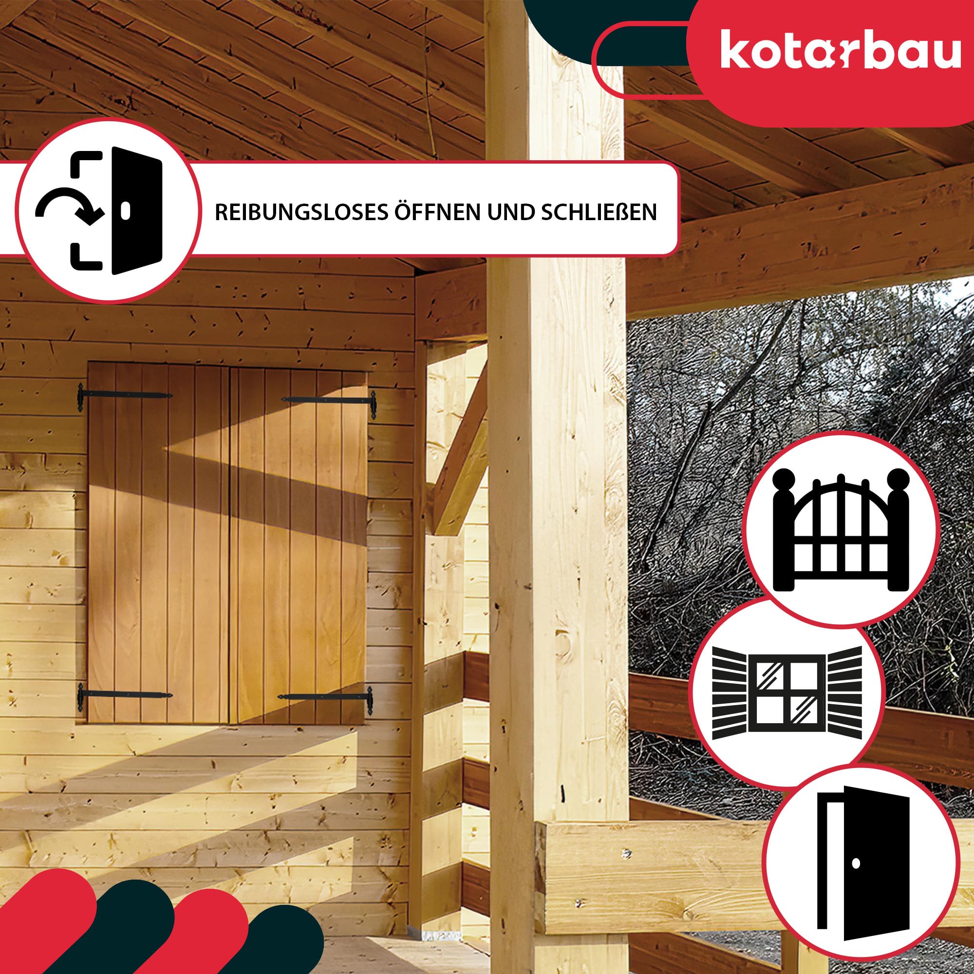 KOTARBAU® Banda de carga con abultamientos de 600 mm de acero pulverizado con rodamiento de bolas, bisagra negra, izquierda y derecha, para puerta de madera