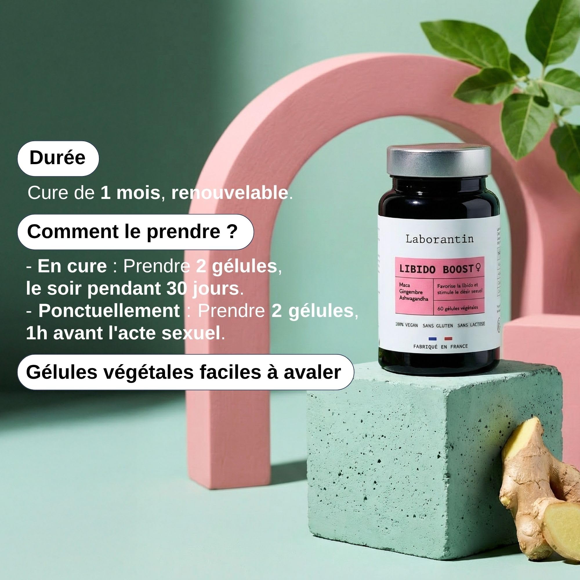 Laborantin Libido Boost Femme Aphrodisiaque Naturel 60 Gélules Vegan | Maca, Ashwagandha, Ginseng, Usage Cure ou Ponctuel, Fabriqué en France
