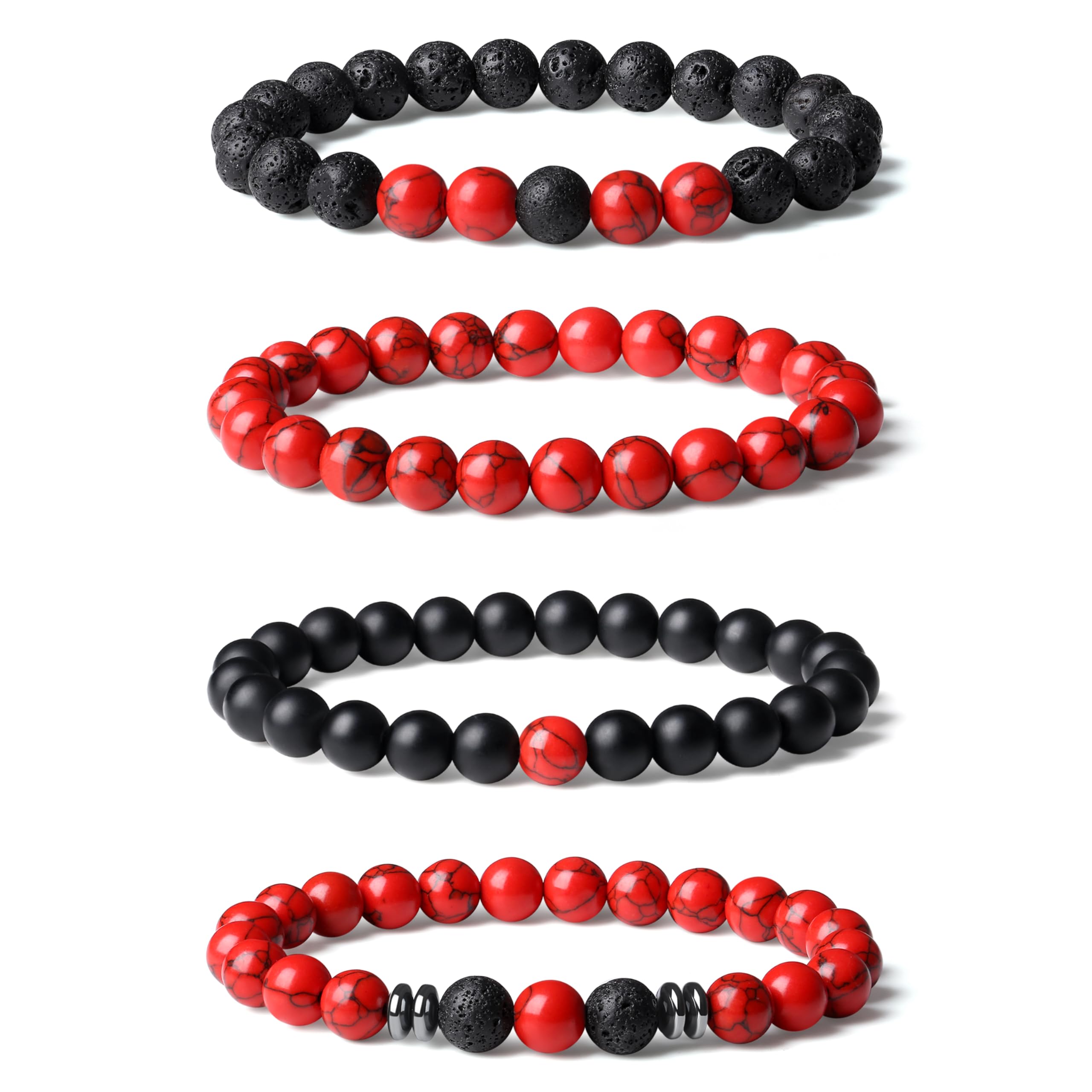 XIANNVXI 3/4 Stücke Perlenarmband Herren 8mm Perlen Armbänder Männer Perlenarmband Naturstein Armband Elastische Armbänder Set Herrenschmuck Geschenke für Männer Frauen