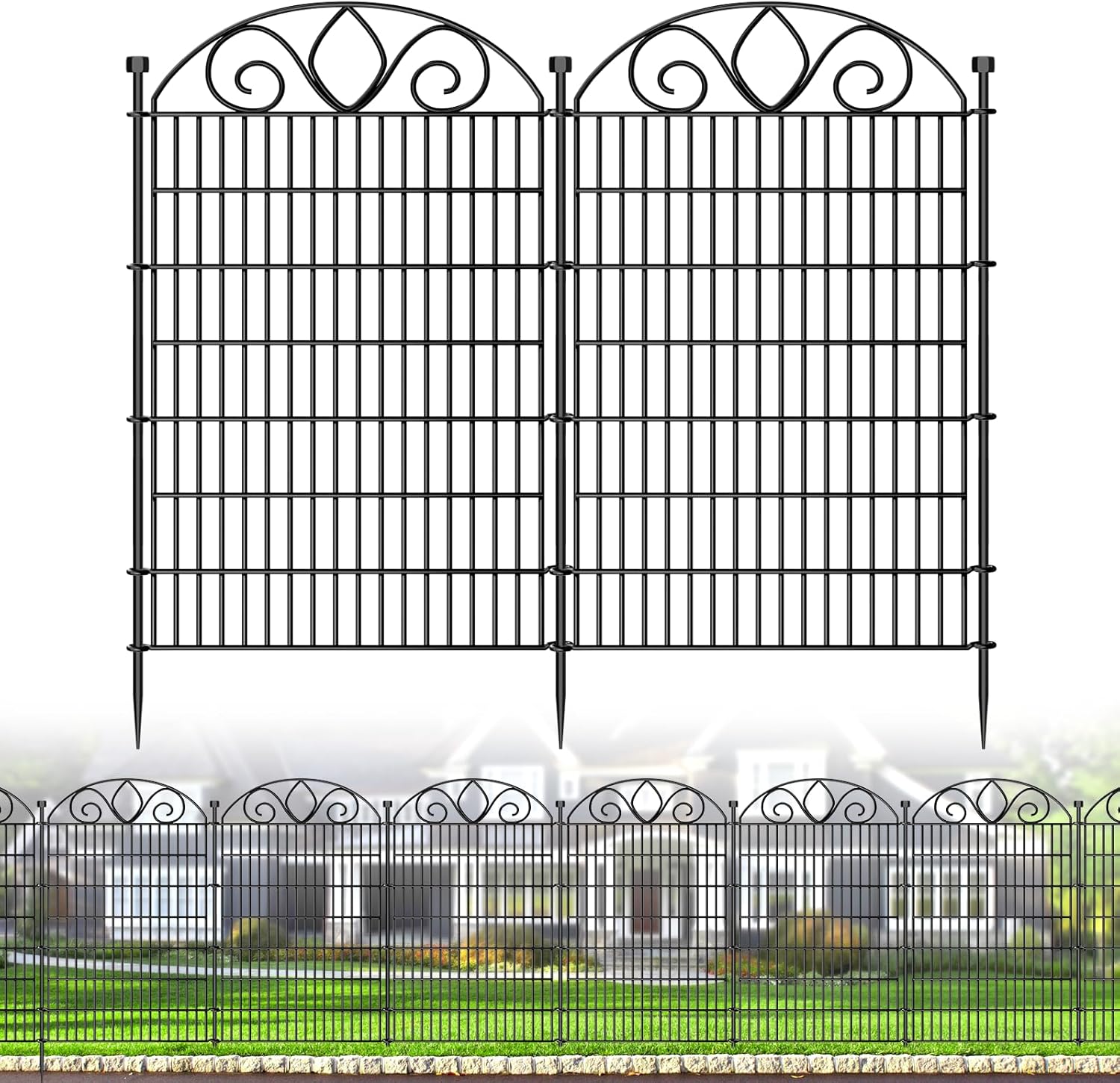 5 Panels No Dig Tall Garden Fence Panel – 48" H X 13.12' L Rustproof Metal Dog Fence Outdoor for Yard, Decorative Animal Barrier Fence for Pet, Garden Border, Patio, Flower Beds| Temporary Fencing