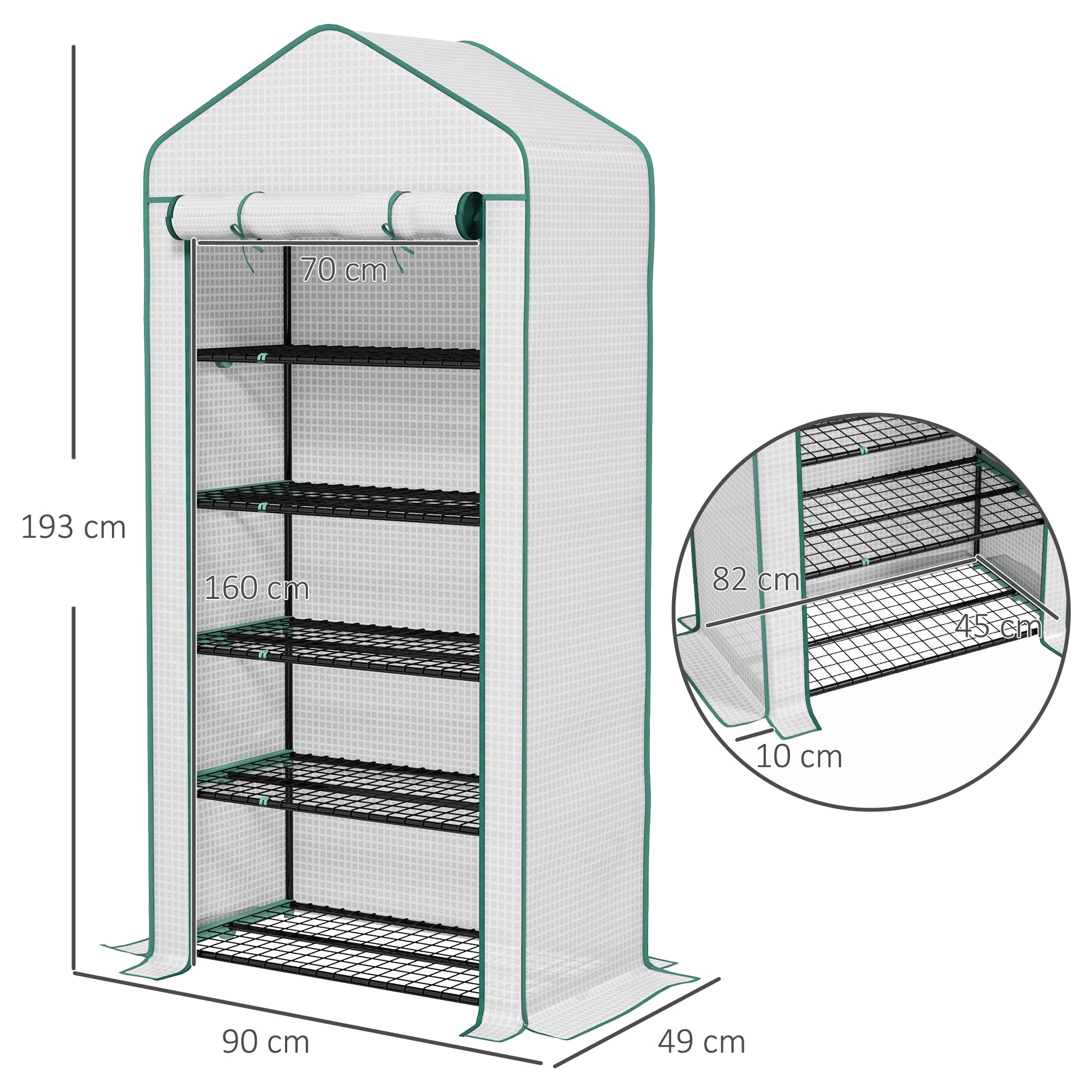 Outsunny Serra da giardino per balcone 5 livelli con 1 porta avvolgibile, telaio in acciaio e telo PE rinforzato per impieghi gravosi dim. 90L x 49W x 193H cm