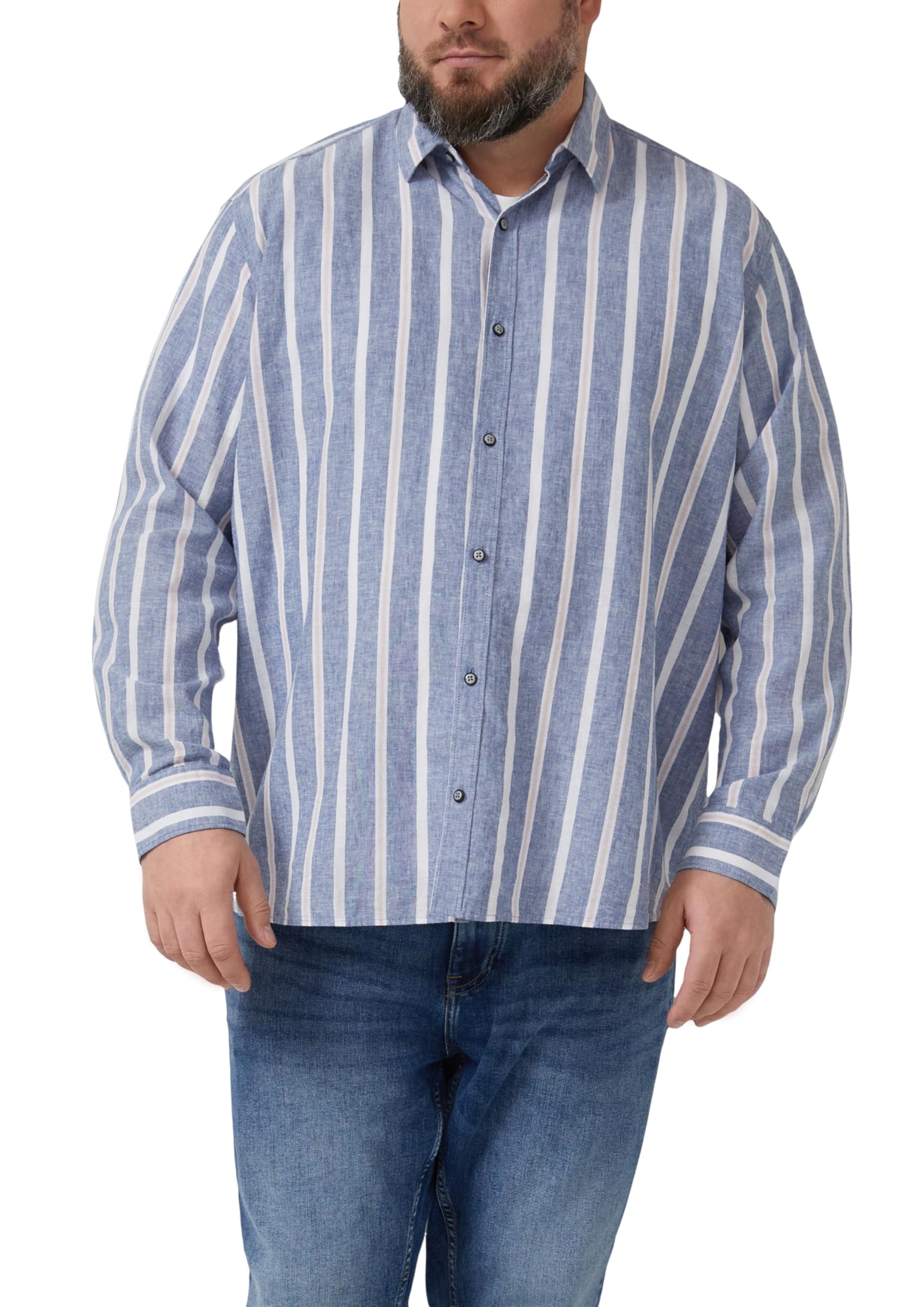 s.Oliver Herren Regular Fit: Langarmhemd aus Leinenmix mit Streifen Hemd Langarm gestreift