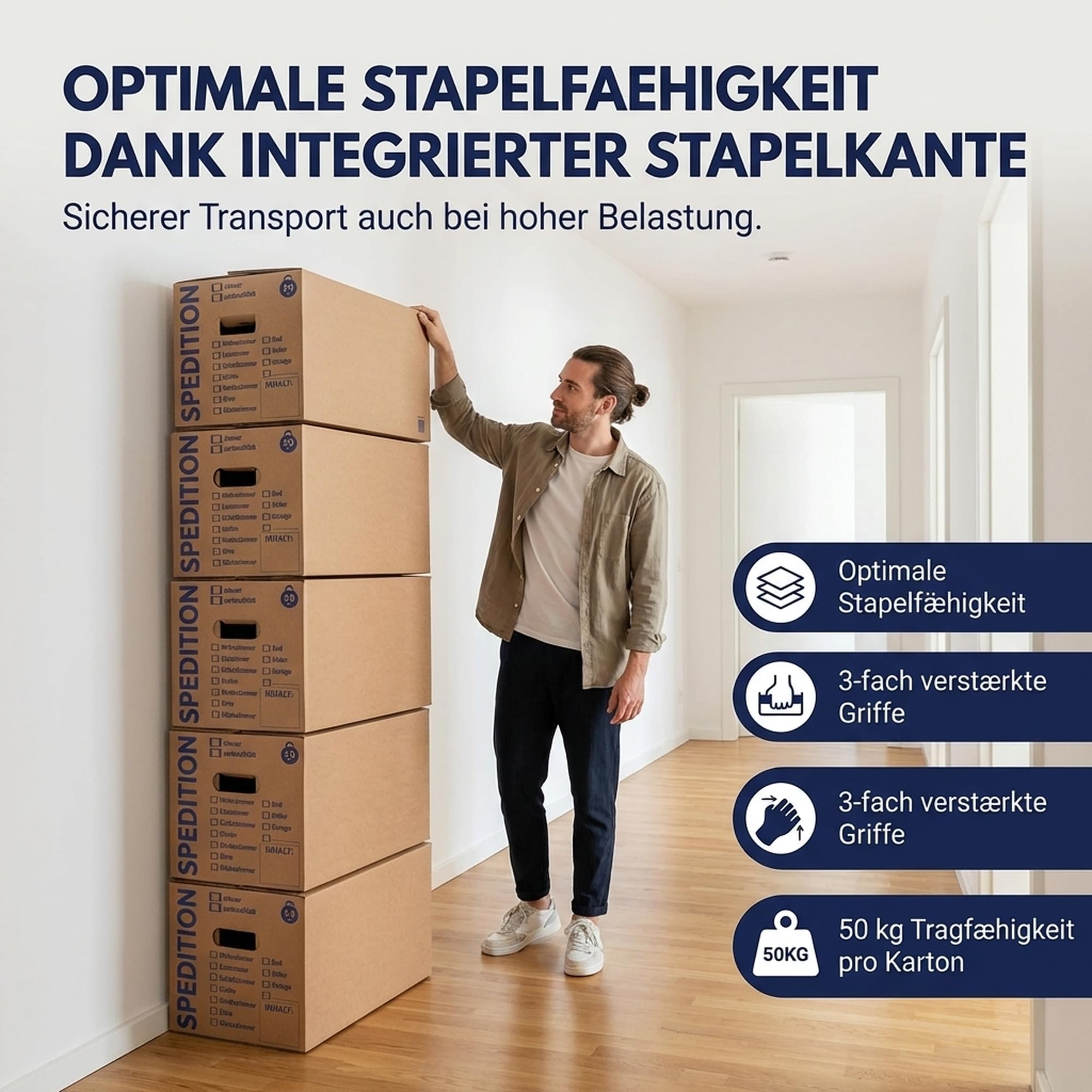 KK Verpackungen® Umzugskartons mit 50KG Tragkraft | 10 Stück, 2-wellige Mehrweg-Umzugskisten in extrastabiler Speditionsqualität