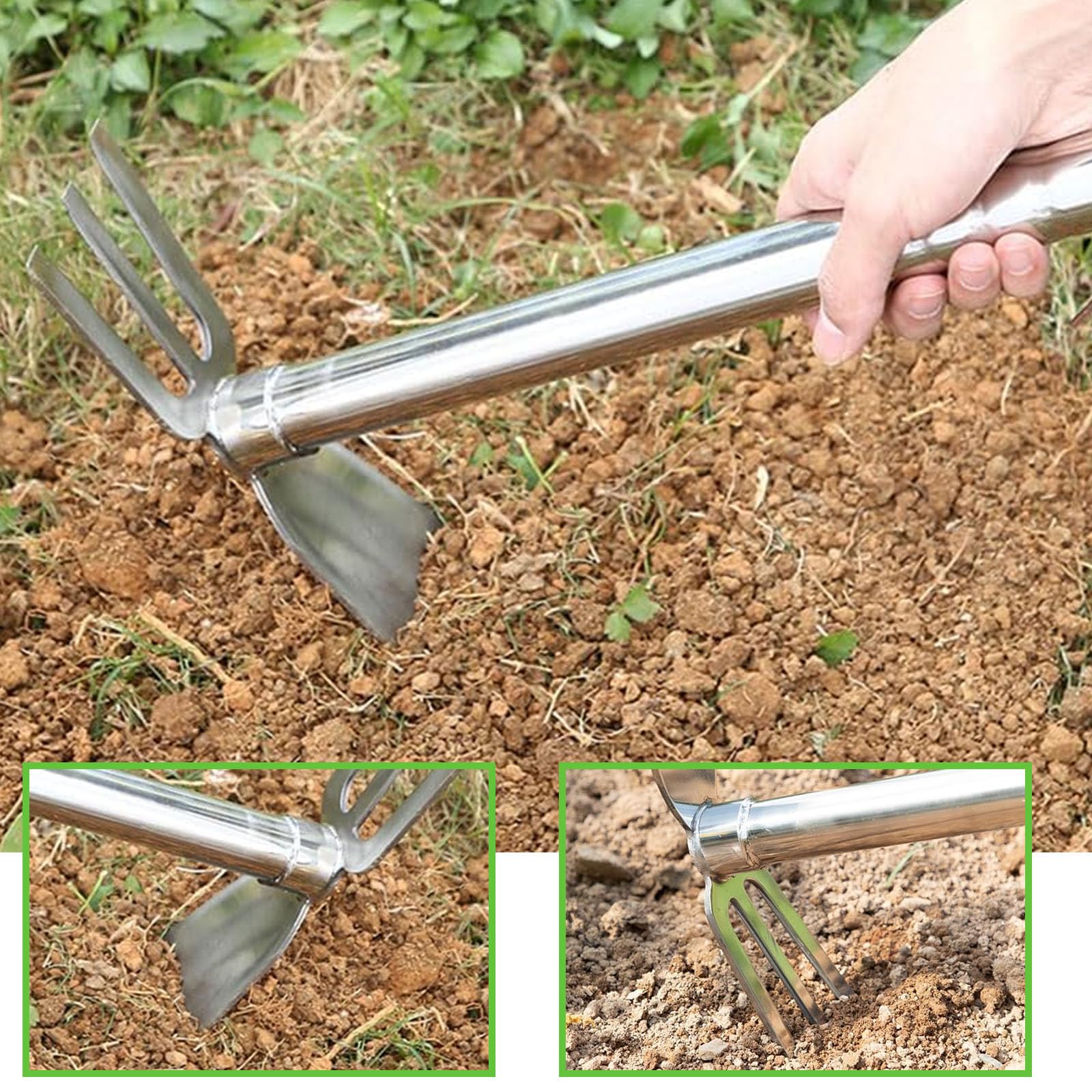 Unkraut Entferner Gerät Edelstahl, Unkrautjäter Unkrautzieher Unkrautmesser Wurzelstecher Entferner Gerät Unkraut Stecher Harke, Fugenkratzer Mit Stiel Gartenwerkzeug (40 cm,Vierteiliges Set)