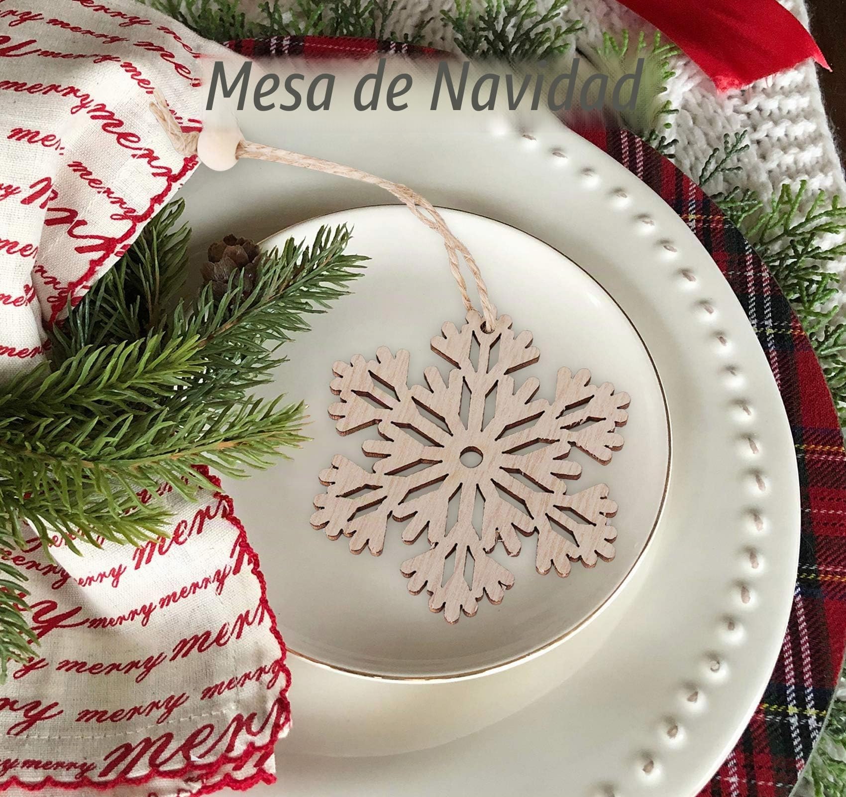 18pcs Navidad Copos de Nieve Adornos árbol de Madera Colgante Decoraciones rústico Madera artesanía