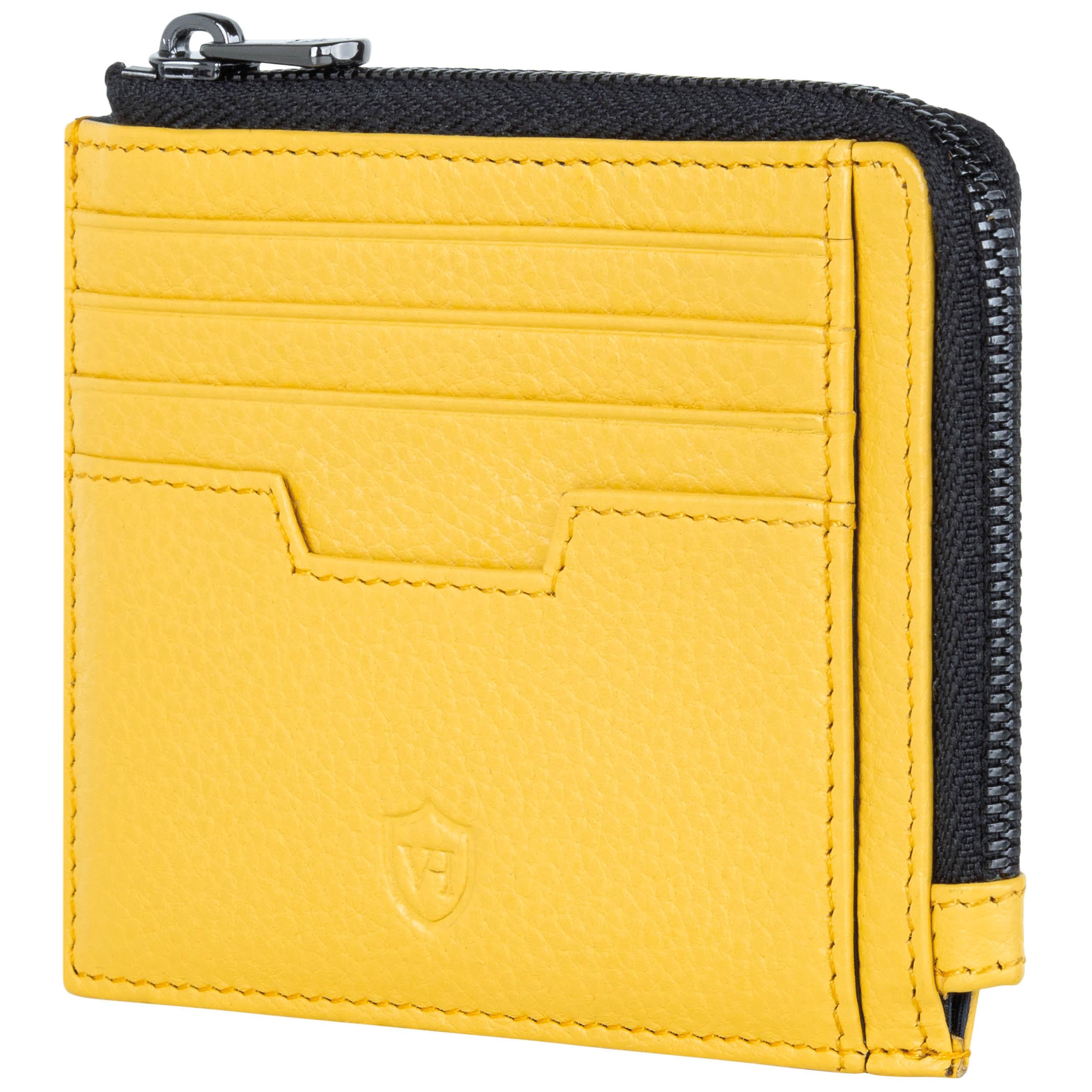 VON HEESEN Leder Kartenetui Geldbörse Herren & Damen Kreditkartenetui (Medium, Gelb)