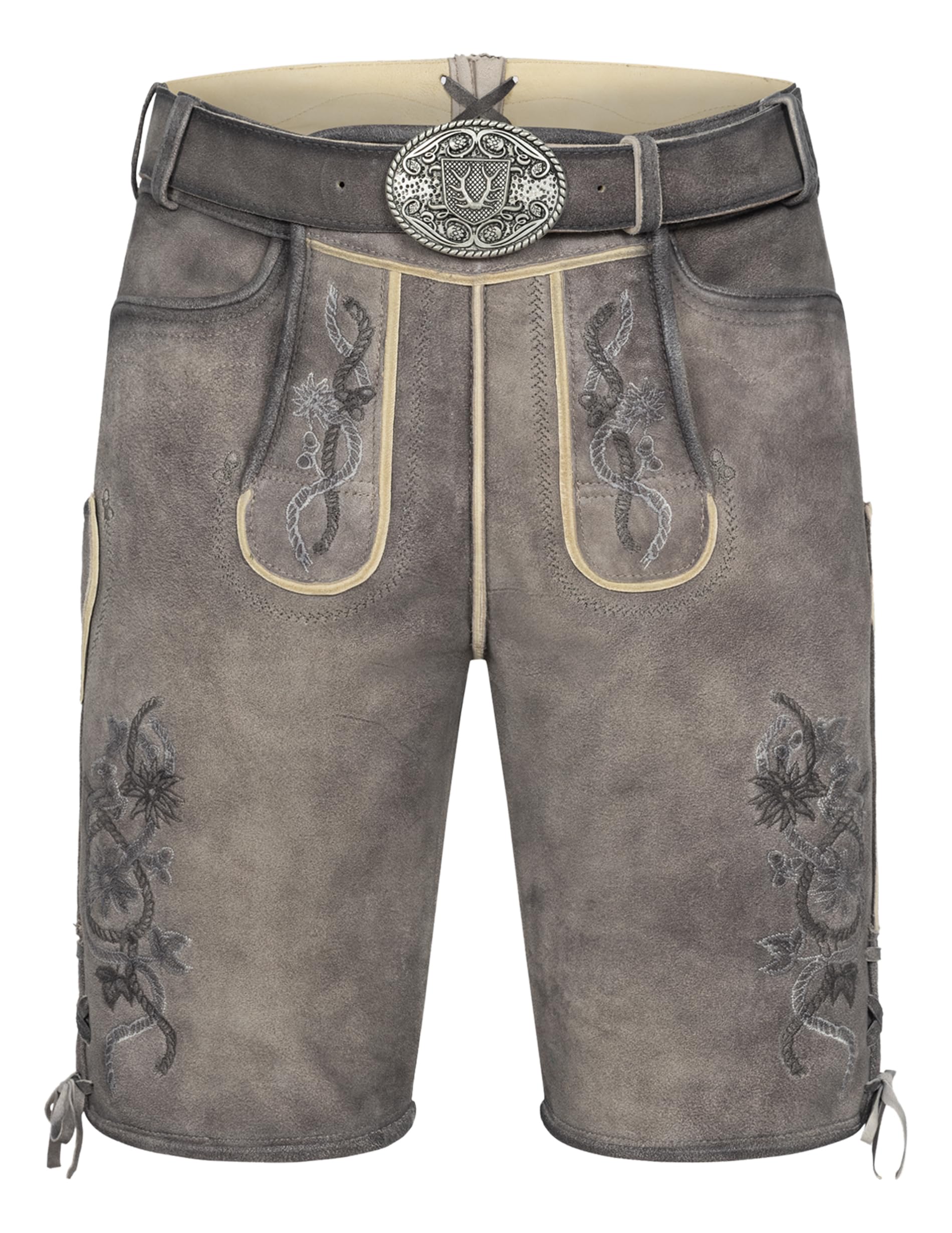 Krüger Herren Trachten Lederhose kurz, Modell: Lederhose Mirko mit Gürtel, Knielang, Tracht, Volksfest