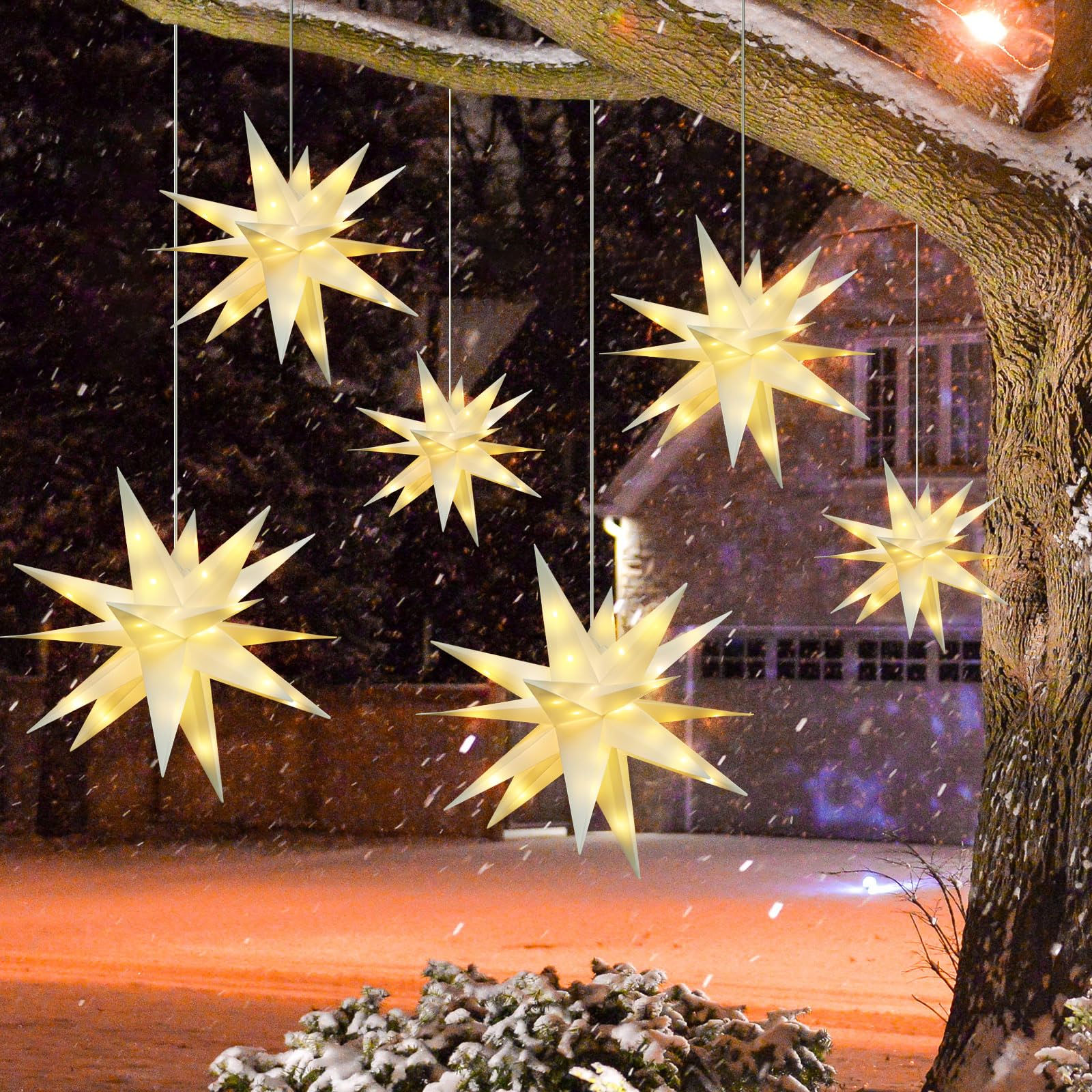Lot de 6 grandes étoiles moraves à DEL à suspendre pour extérieur, Noël, porche, décoration de vacances pour arbres de Noël, balcons, cours, étoiles de l'Avent (25,4 cm + 40,6 cm + 50,8 cm)