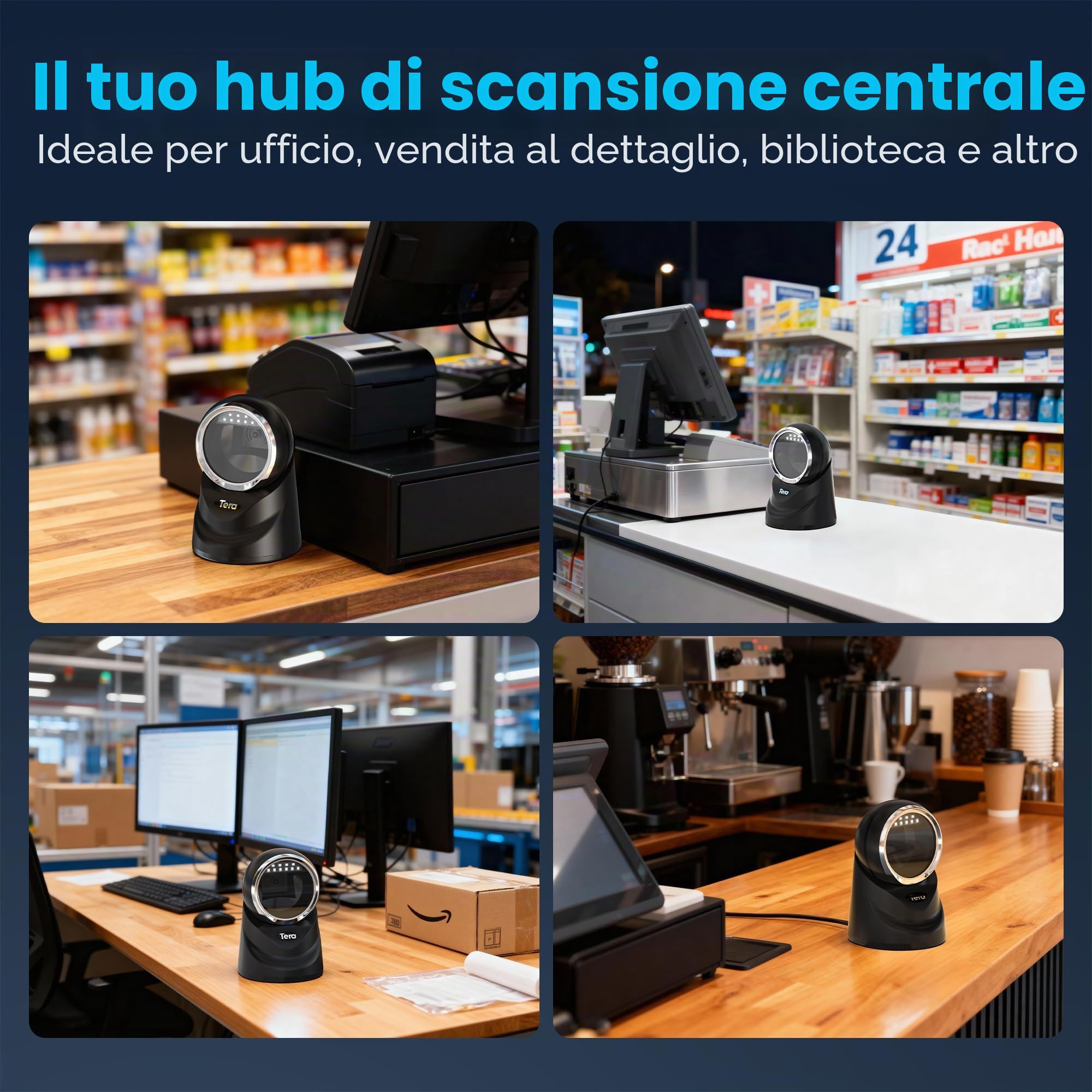 Tera Desktop 1D 2D QR Barcode Reader Cavo USB cablato Omnidirezionale Scanner Lettore di Codici a Barre per Data Matrix PDF417 per il Pagamento tramite Smartphone, Modello 9100