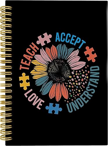 Knibeo Teach Accept Understand Love Autismo Awareness - Cuaderno de tapa dura con espiral de tapa dura de 5.5 x 8.3 pulgadas, cuaderno de rayas