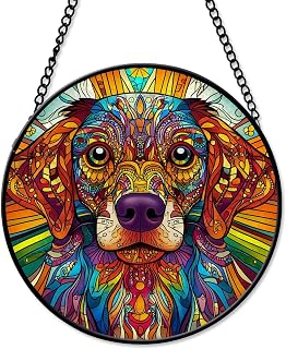 Personalized Bohemian Dog Stained Glass Suncatcher – Colorful Dog Window Hanging Decor, Pet Memorial Gift for Dog Lovers, Birthday, Christmas, Housewarming QY4Vlf
