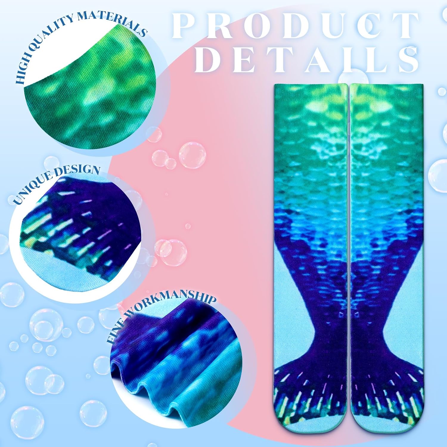 Fourluoo 6 Pairs Mermaid Gifts for Girls Age 3-12, Kids Knee High Socks, Cute Rainbow Long Socks, Birthday Stocking Stuffers