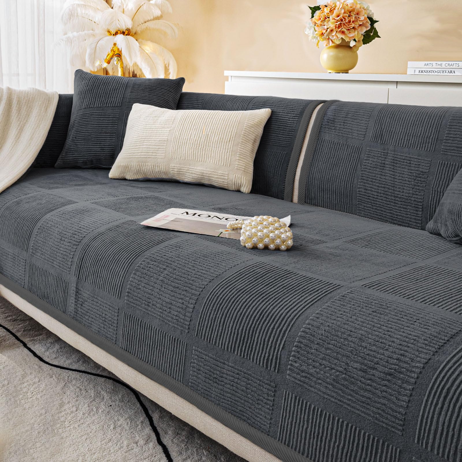 BXAEYIPOR Couch Überzug,Sofa Überzug,Sofa-Schutzhülle mit Rutschfester Unterlage,Neue Universelle rutschfeste Solide Strukturierte Sofa Überzug für Wohnzimmer,Multi-Size Sofa Sitzkissenbezug.