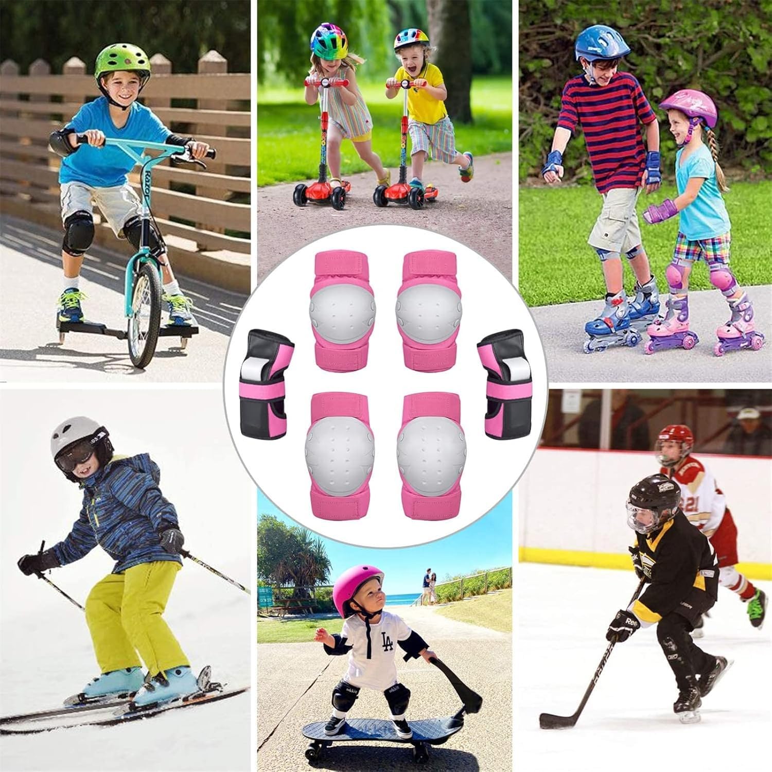 Équipement de protection de skate – Genouillères, coudières, protège-poignets pour enfants et adultes – Idéal pour le skateboard, le vélo, le scooter, le roller