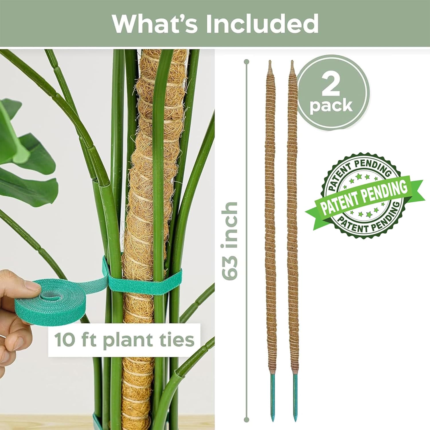K-Brands 3 Pack Bendable Moss Pole 2 Pack 63''+1 Pack 48'' Monstera Plant Support for Climbing Indoor Plants - Stakes for Potted Climbers - Tall Sticks Indoor Trellis for Houseplants - Accessories fo