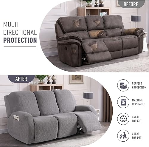 Miniatura 3 de KinCam Fundas reclinables, fundas elásticas para sillas reclinables, fundas para sofá reclinable, fundas de sofá reclinable a rayas, fundas