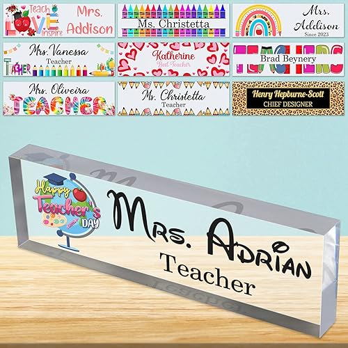 Miniatura 8 de Placa de nombre de escritorio personalizada para profesores, placa de identificación de bloque de acrílico personalizada para oficina, placa de