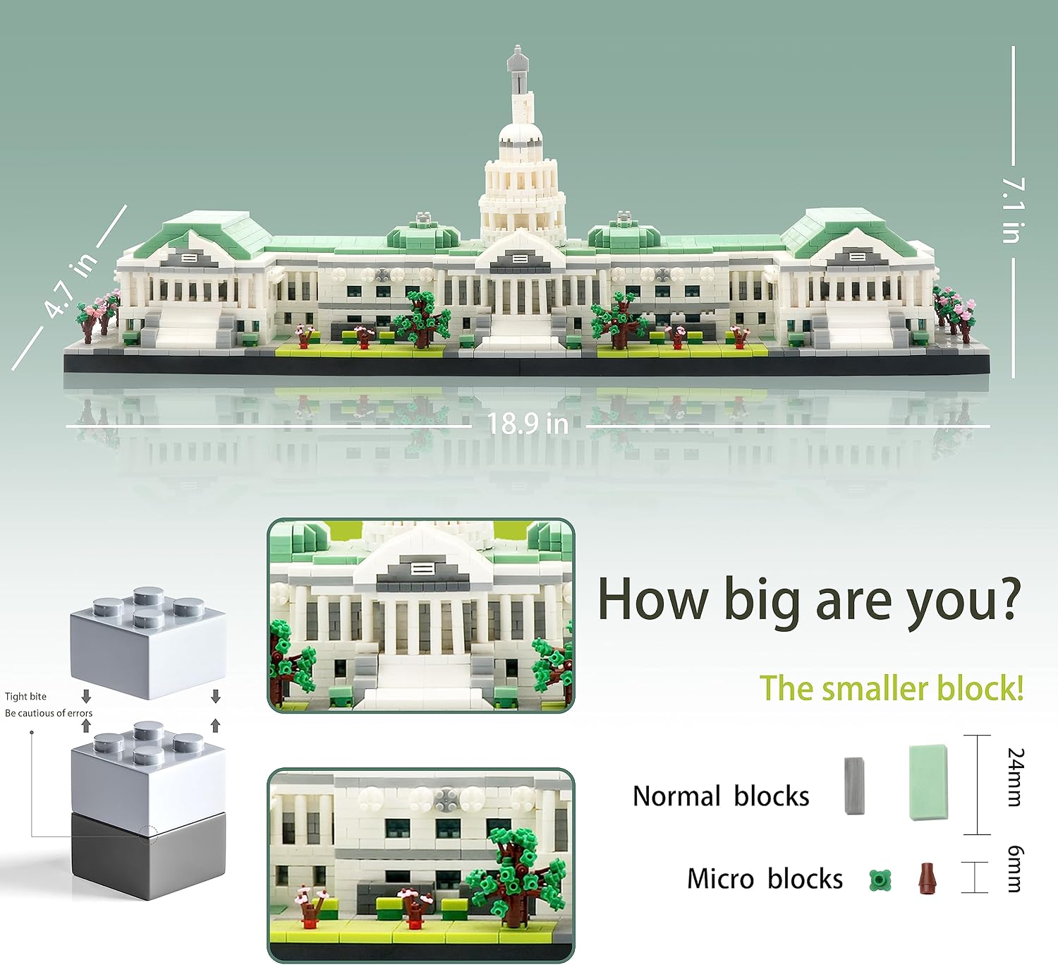 KLMEi United States Capitol Building Set for Adults, Architecture Sets, Famous Landmark Tiny Bricks Collection Kit, Presents for Teens Age of 14+ 3630 PCS