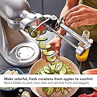 Vista 6 de KitchenAid Spiralizer Plus - Accesorio con cáscara, núcleo y rebanada, accesorio para procesador de alimentos plateado y KSM2FPA, kit de corte