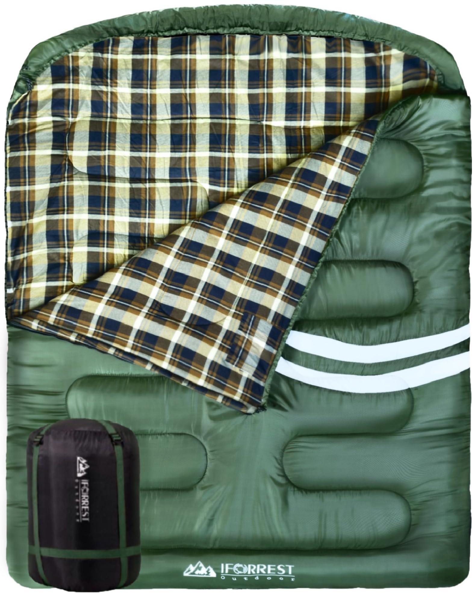 Cotton Flannel Double Sleeping Bag for Adults - 2 Person 10°F Cold Weather Extra-Wide & W…