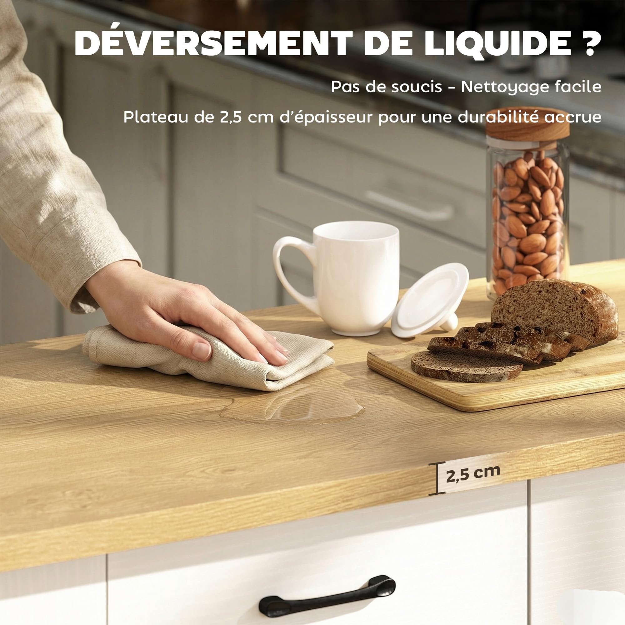 HOMCOM Îlot de Cuisine avec Station de Charge, Chariot de Cuisine à roulettes avec Plan de Travail Rabattable, Racks à Épices, 2 Tiroirs et Étagère Réglable, pour Cuisine et Salle à Manger, Blanc