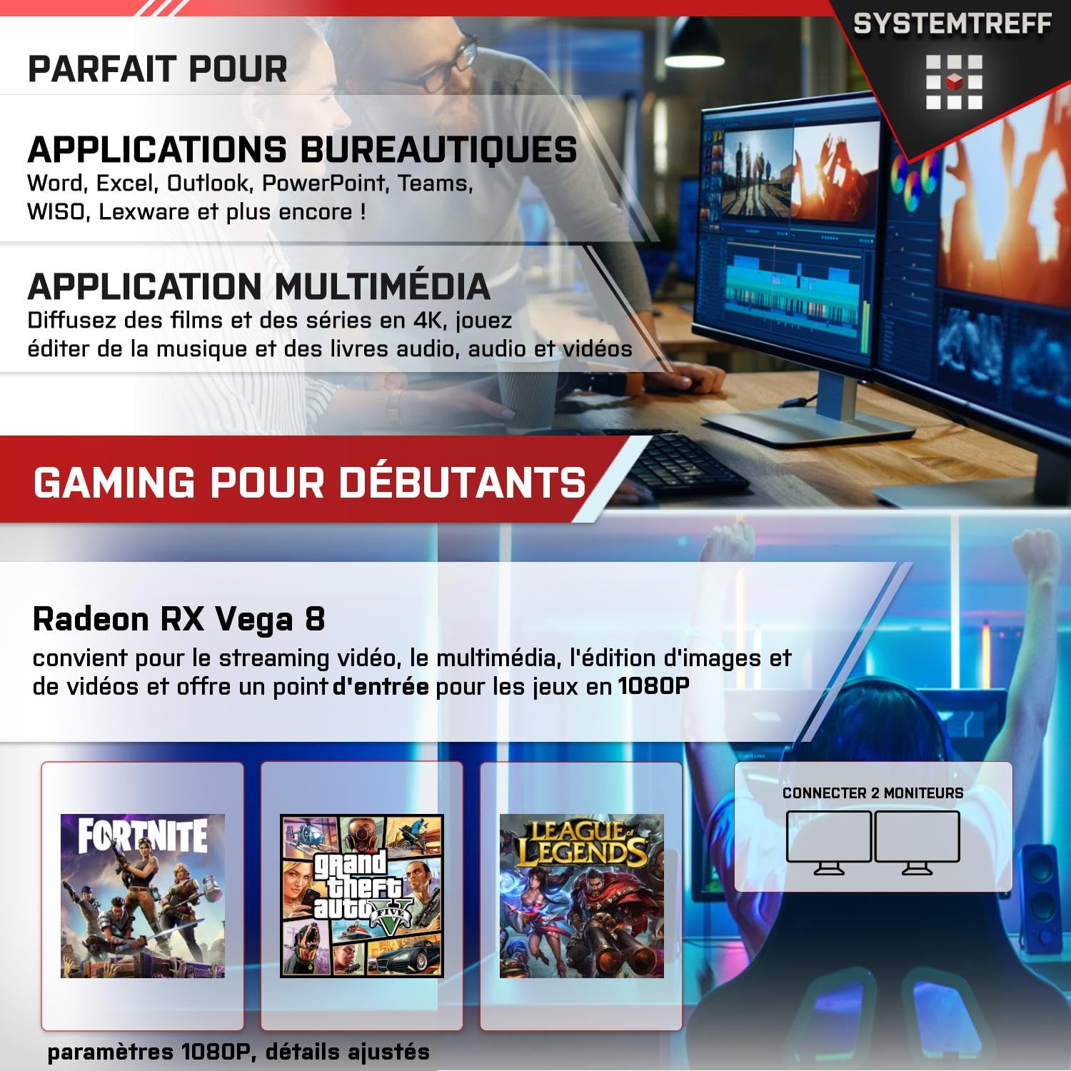 SYSTEMTREFF PC Gamer High-End AMD Ryzen 7 5700X 8x4.6GHz | AMD