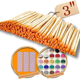 500 Count - 3" Long Orange Color Matches | Three Inch Coloful Loose Wooden Safety Match Sticks for Candle Display | Refill Decorative Jar Holder Bottle | Striker Included