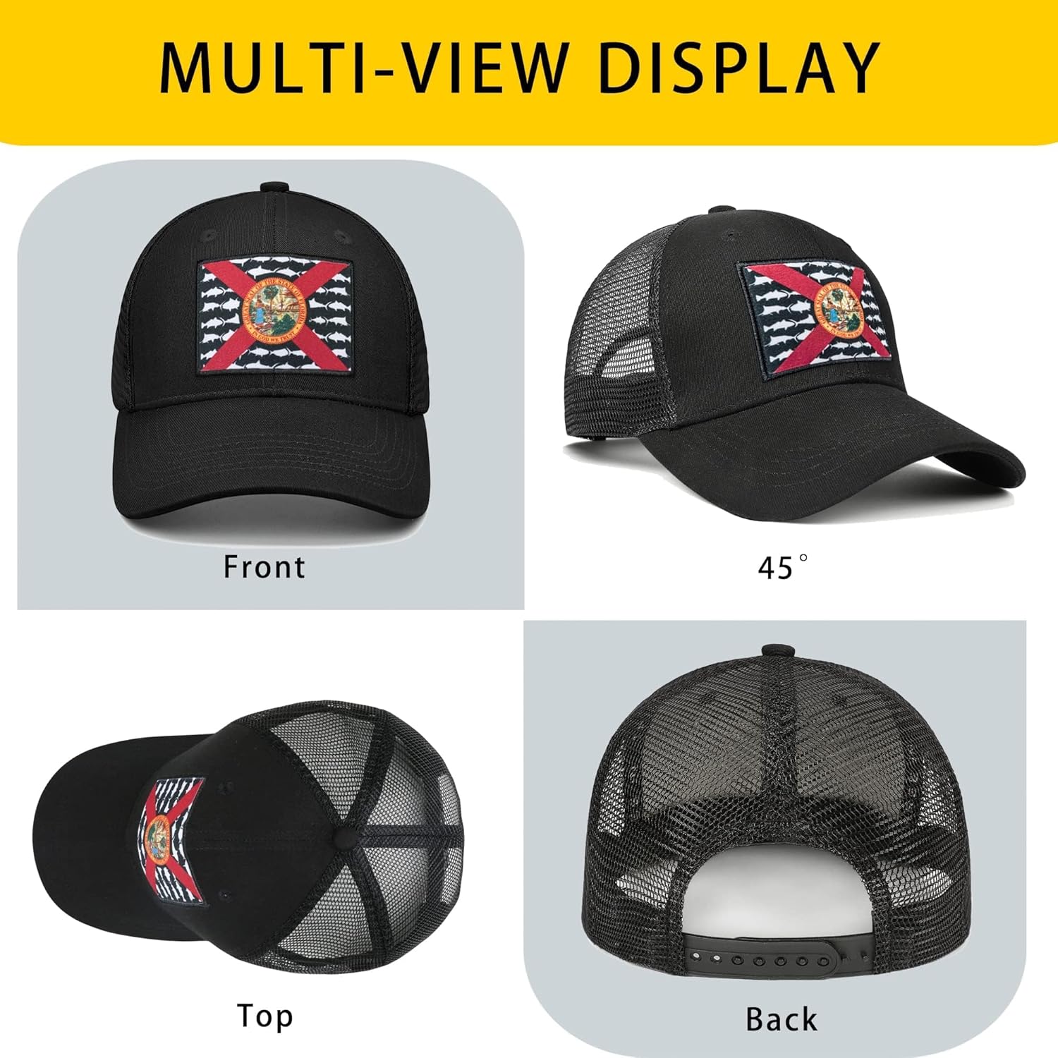 Adjustable State Flag Trucker Hat Mesh Baseball Cap with Embroidered Patch for Men Women