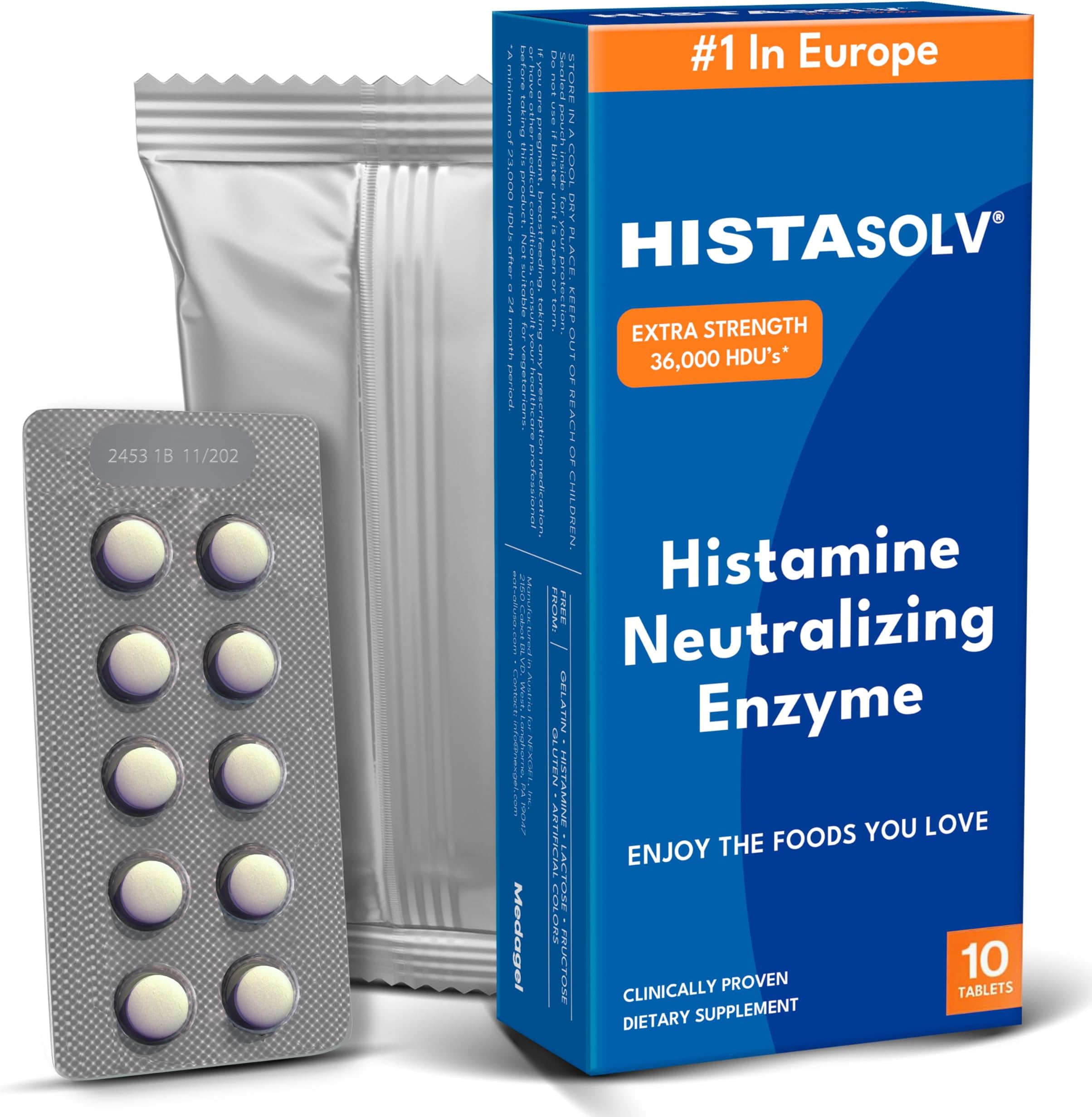 - Medagel HISTAsolv Extra Strength DAO Enzyme Supplement for Histamine Food Intolerance - Eases Digestive Discomfort - Patented Tech - Made in Austria - 10 Pack