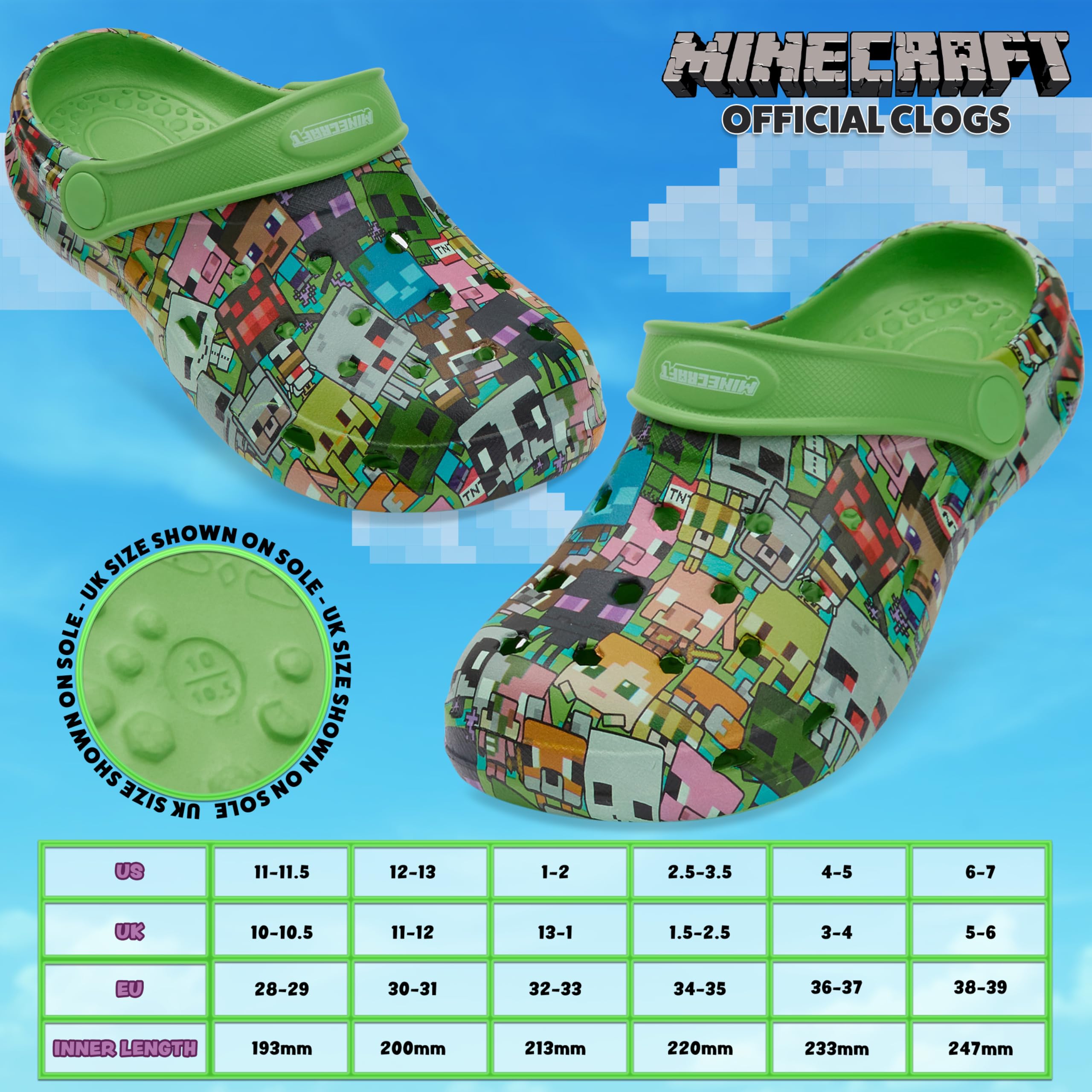 Minecraft Zuecos Niño Piscina con o sin Charms Sandalias de Playa Cerradas Zapatillas Verano con Correa Regalos para Gamers