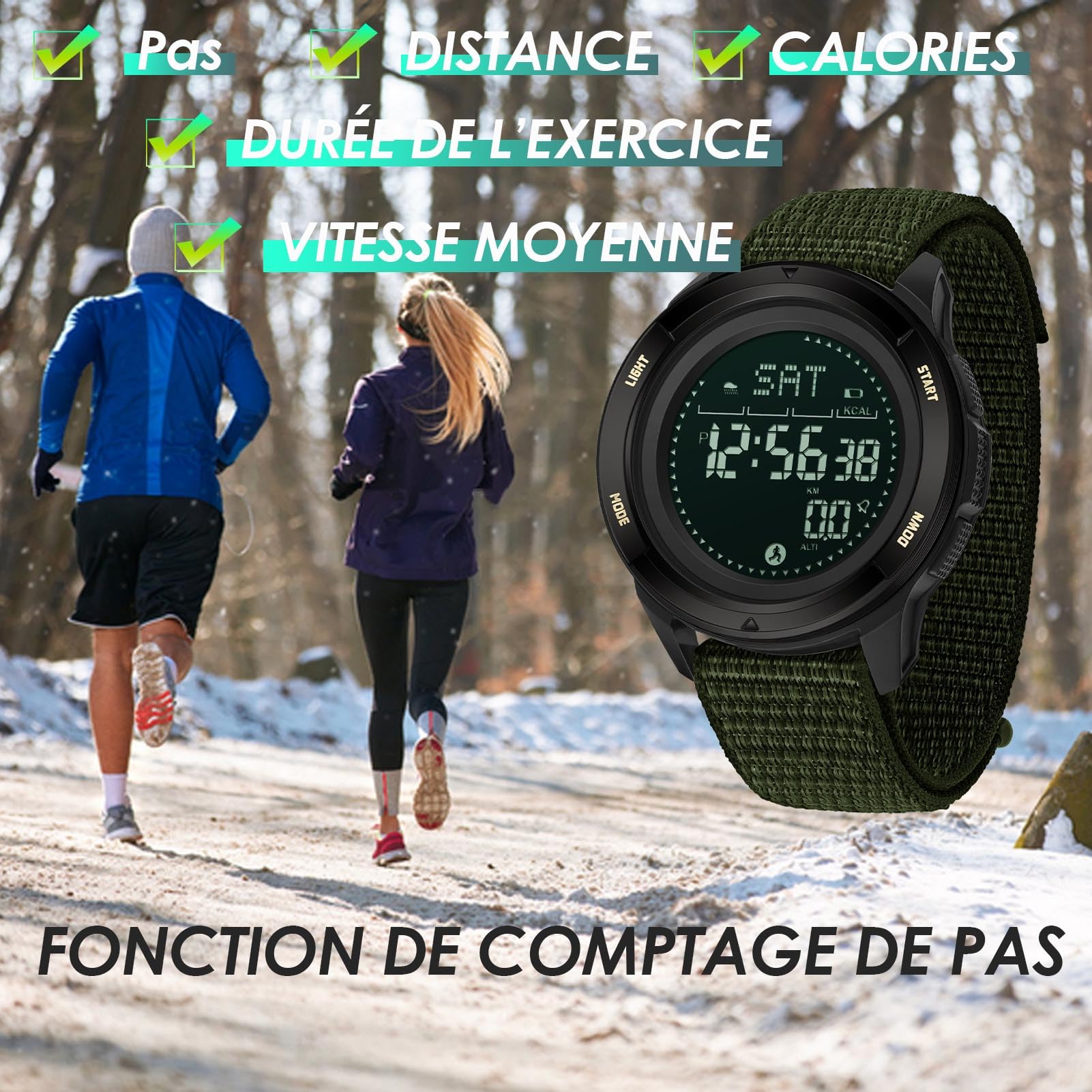 findtime Montre Sport pour Homme Bracelet en Silicon Montre de Randonnée,avec Métronome, Boussole Chronomètre, Podomètre Montre Numérique Digitale Étanche 5ATM Cadran Bonne Lisibilité dans La Nuit