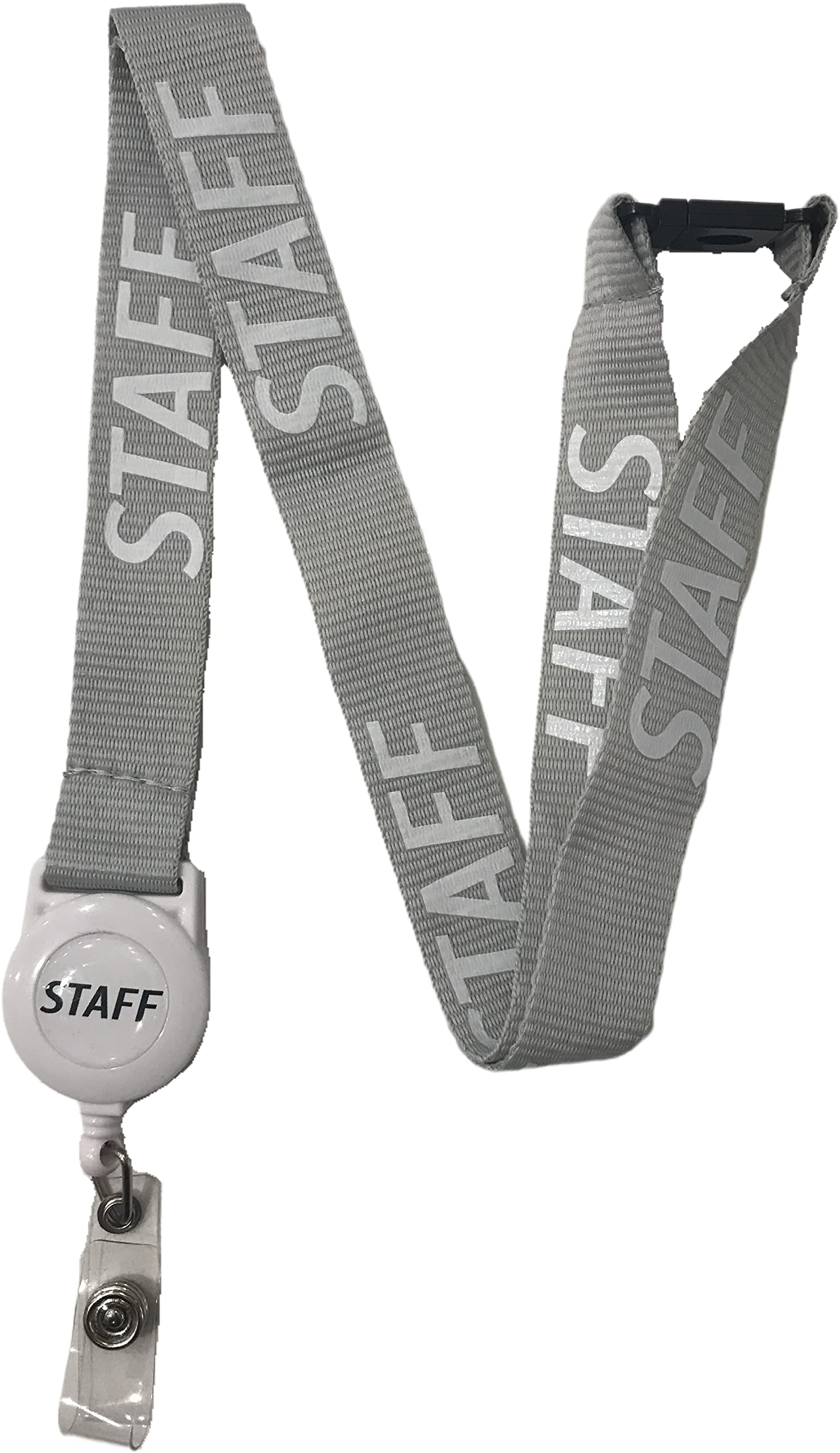 PAC Supplies Global 20mm Colourful STAFF Printed Badge Reel Lanyard With Safety Breakaway (Grey, 10 Lanyards)