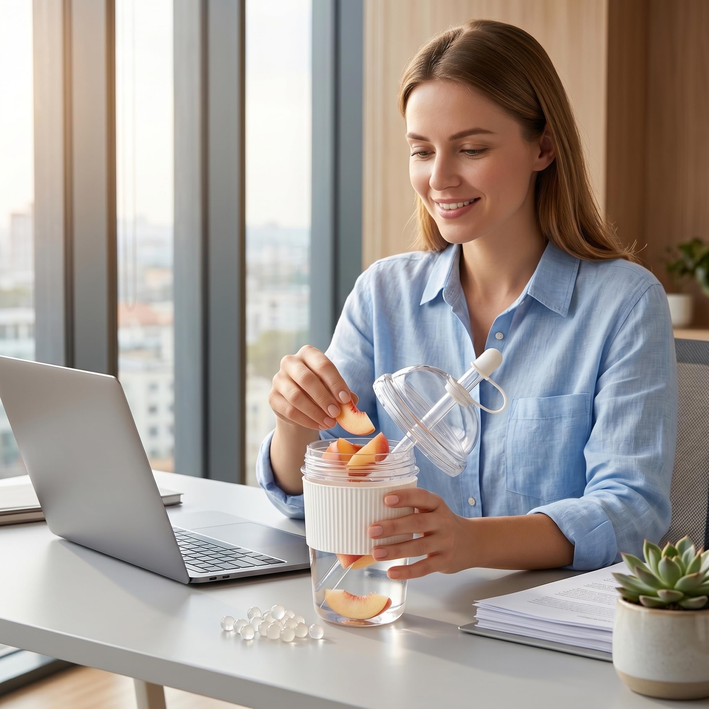 Wiederverwendbarer Eiskaffeebecher, 430 ml Eiskaffeebecher mit Strohhalm – Wasserbecher mit verbrühungshemmender Silikonhülle, weiß